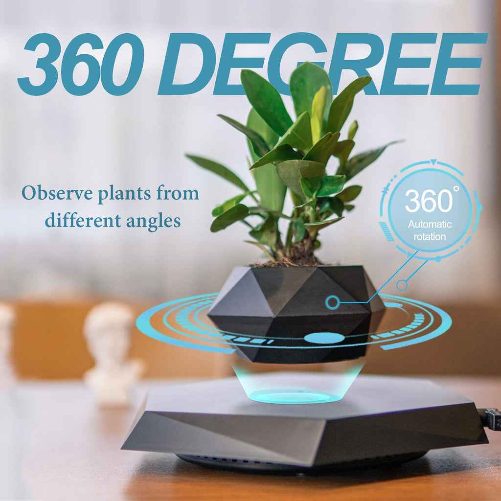 Magnetic Levitation Floating Plant Pot, Magnetic Levitating Plant Pot for Plants,360°Rotating Levitating Desk Decor for Home & Office,Floating Pot Gift for Plant Lovers,Birthday, Christmas, New Year