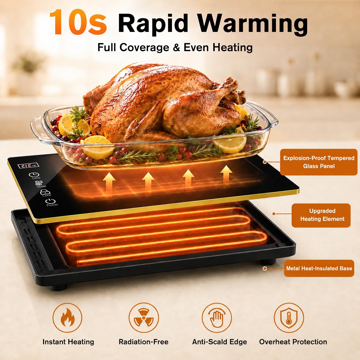 Food Warming Tray for Parties Buffet, Modular 1-3 Panel Electric Warming Tray, 47.2" x 12” Food Warmer with Rapid Heating,7 Temp Settings and 8-Hour Timer, Safe for All Tabletops,Holiday Gatherings