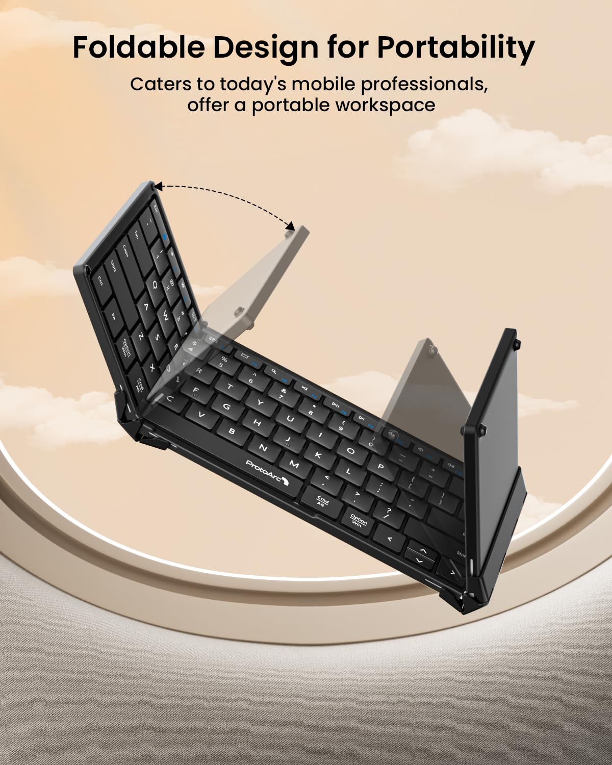 ProtoArc Foldable Bluetooth Keyboard, XK01 Full-Size Portable Wireless Keyboard for Travel, 105 Keys, 0.65" Keycaps, Multi-Device Sync for iPad Tablet Smartphone Laptop PC Windows iOS Android, Black