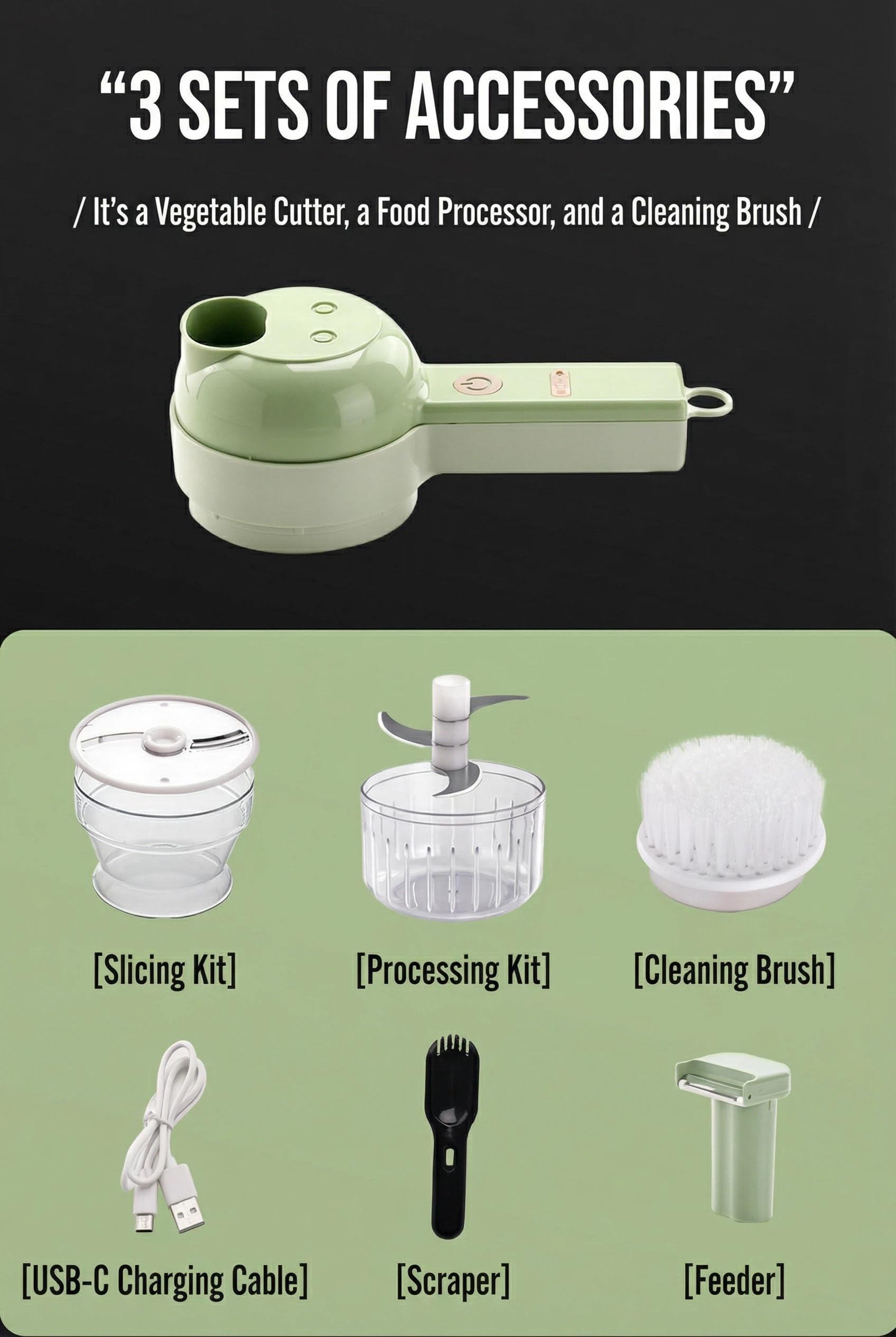 Multi functional electric vegetable slicers，4-in-1vegetable cutter, garlic chopper mini, garlic food processor, electric wireless food slicer