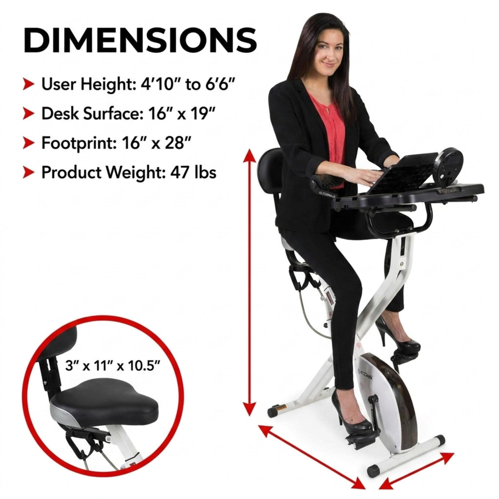 FitDesk Standing Exercise Bike Desk 3.0, Adjustable Height Indoor Cycling Trainer with Laptop Tray, Portable Stationary Fitness Desk for Home Office, Foldable Workstation, Supports 300 lbs