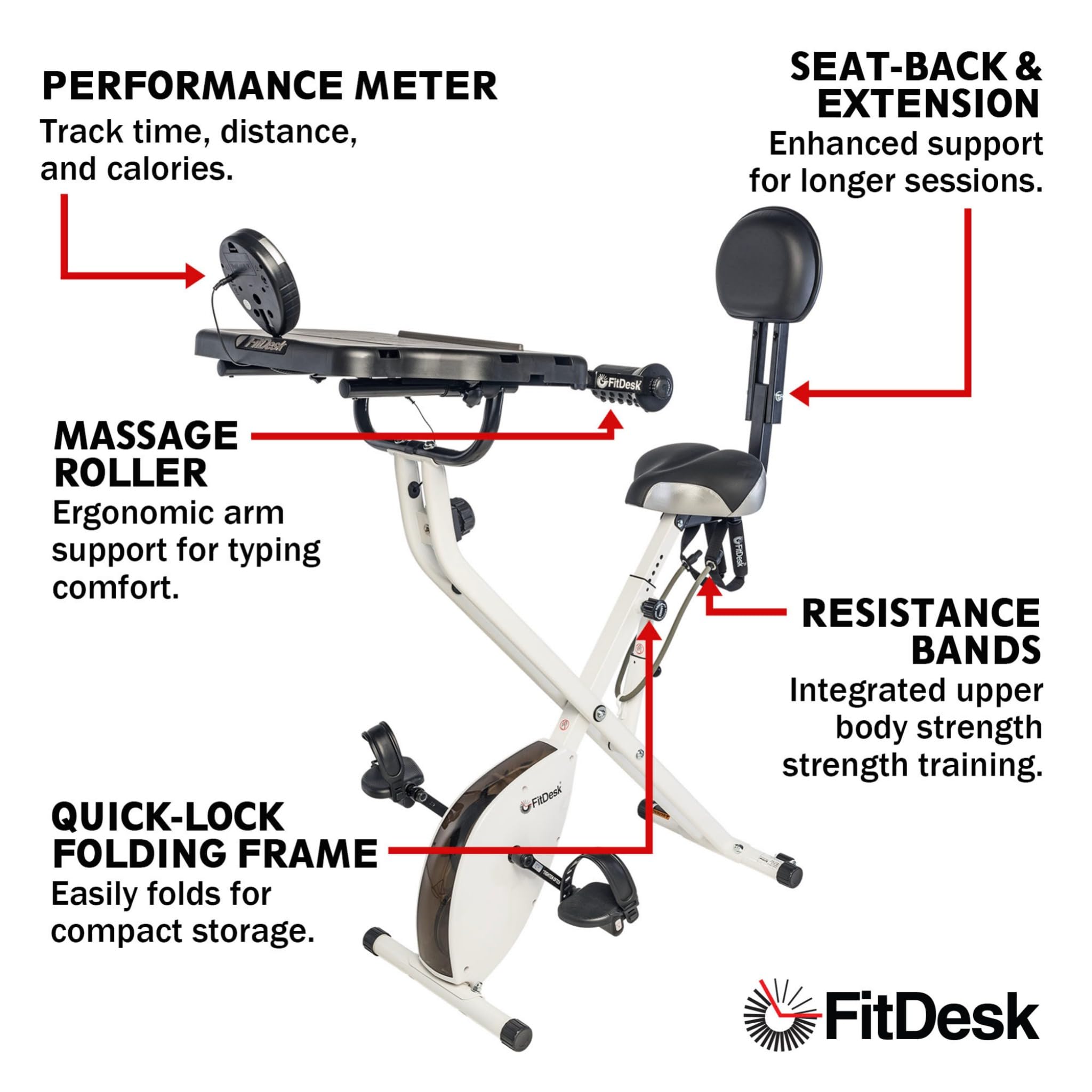 FitDesk Standing Exercise Bike Desk 3.0, Adjustable Height Indoor Cycling Trainer with Laptop Tray, Portable Stationary Fitness Desk for Home Office, Foldable Workstation, Supports 300 lbs