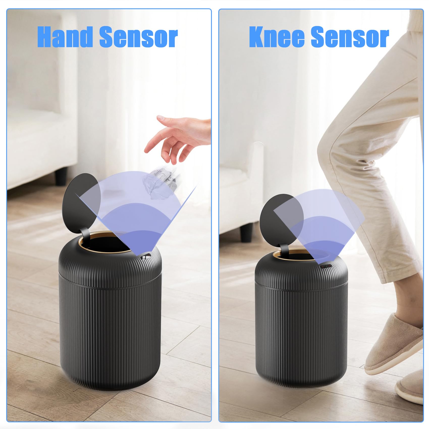 URALFA Motion Sensor Trash Can with Lid, 3 Gallon / 11 L Automatic Bathroom Trash Can, Touchless Trash Bin, Smart Plastic Garbage Can for Bedroom, Kitchen, Living Room, Office, Black