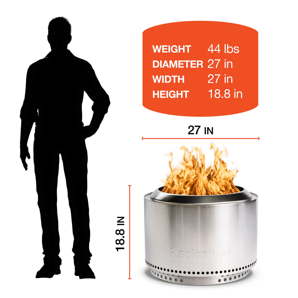 Solo Stove Yukon 2.0 + Stand, 27 Inch Smokeless Fire Pit – Portable Stainless Steel Outdoor Fireplace - 360° Airflow Technology and Removable Ash Pan – Ideal for 6 or More People, 43.9lbs, Ash