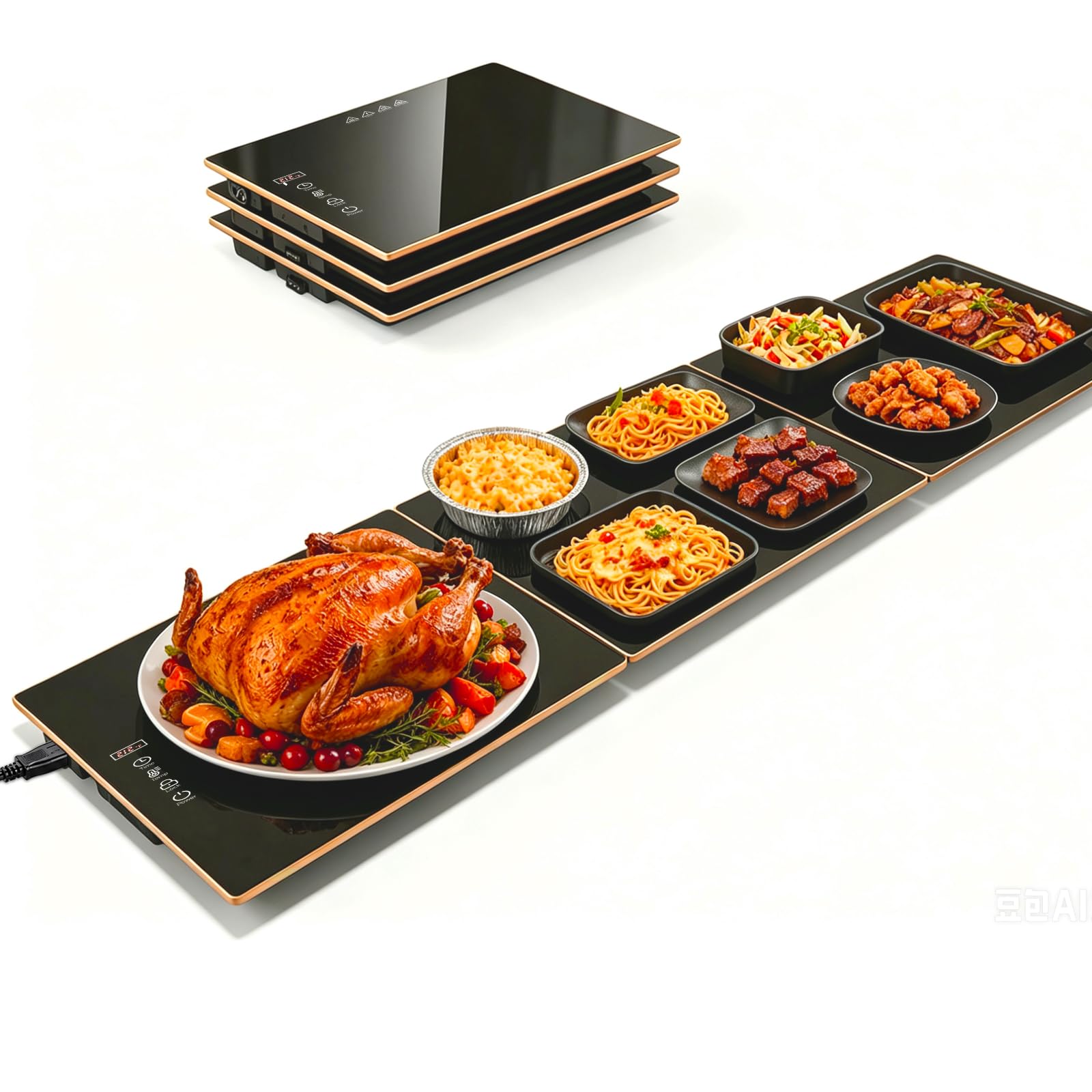 Food Warming Tray for Parties Buffet, Modular 1-3 Panel Electric Warming Tray, 47.2" x 12” Food Warmer with Rapid Heating,7 Temp Settings and 8-Hour Timer, Safe for All Tabletops,Holiday Gatherings