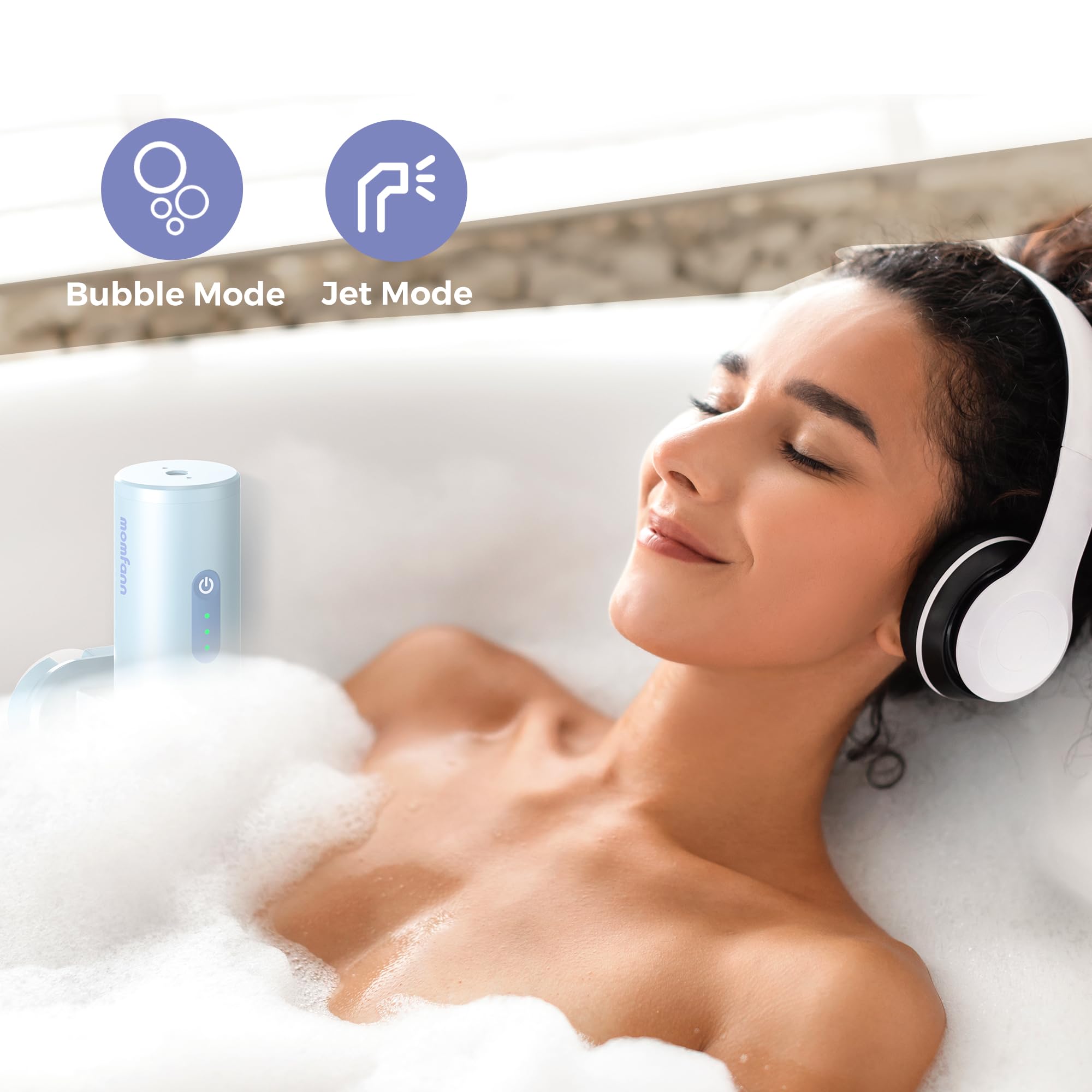 MOMFANN Bath Jet Spa, Bath Jet/Bubble Mode, Cordless Portable Bathtub Accessories with 3-Level Adjustable Speed, Bathtub Jets for Home Spa, Relaxing (Blue)