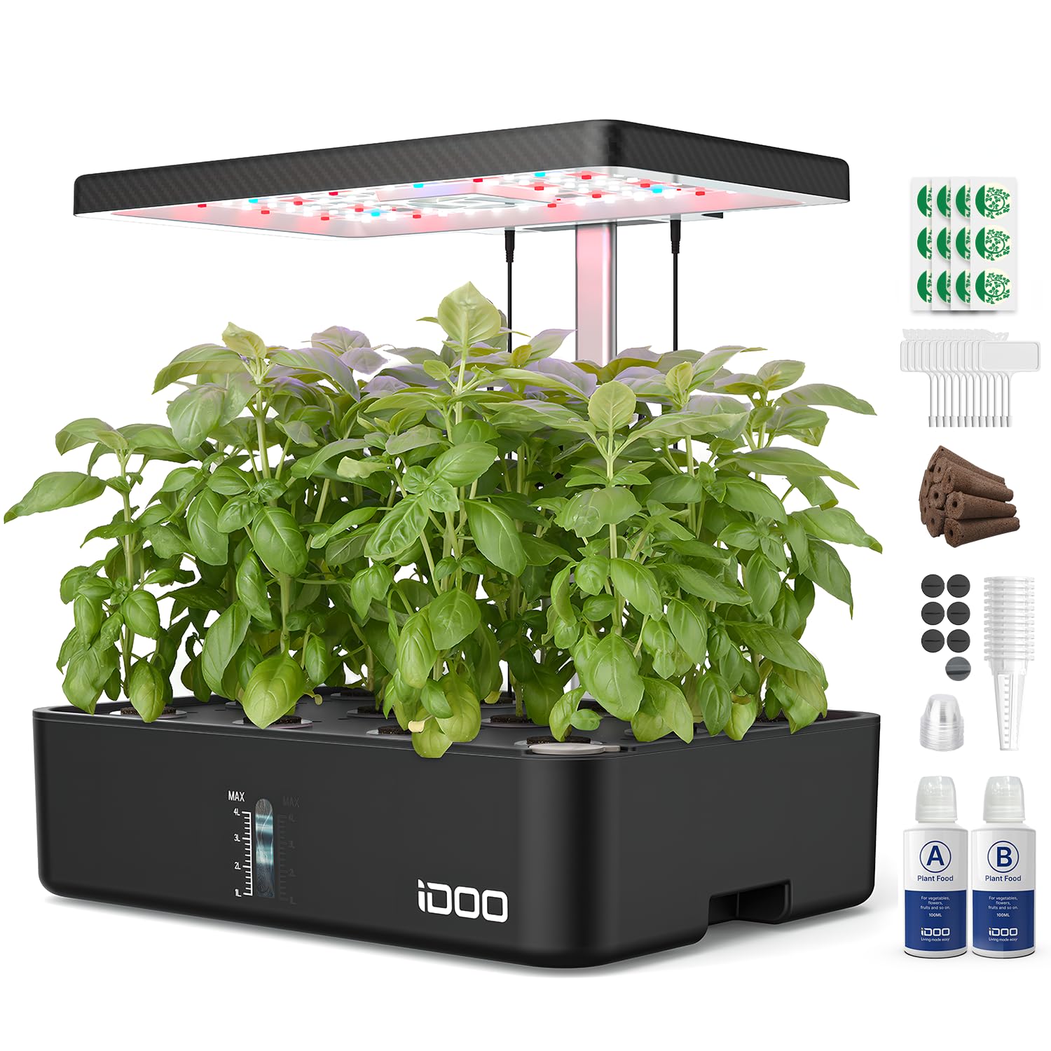 iDOO Hydroponics Growing System Kit 12Pods, Indoor Herb Garden with LED Grow Light, Built-in Fan, Auto-Timer, Adjustable Height Up to 11.3", for Home School Office, Gifts for Women Men Fathers