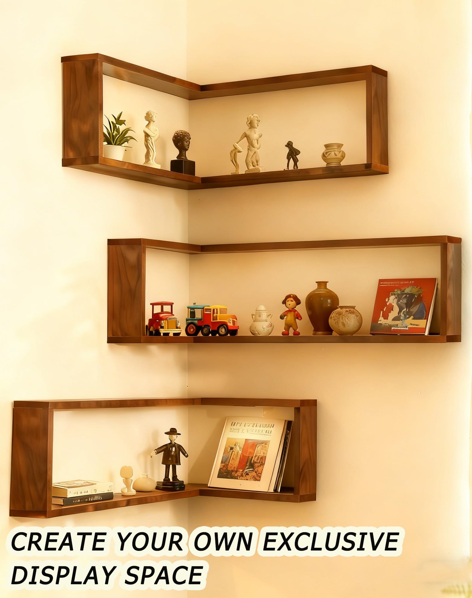 Smart Corner Shelves That Light up Your Space, Illuminated Corner Shelf with Remote, No-Drilling Illuminated Corner Blind Boxes Shelf, Floating Corner Shelves for Wall,For Collectibles (1,With lights)