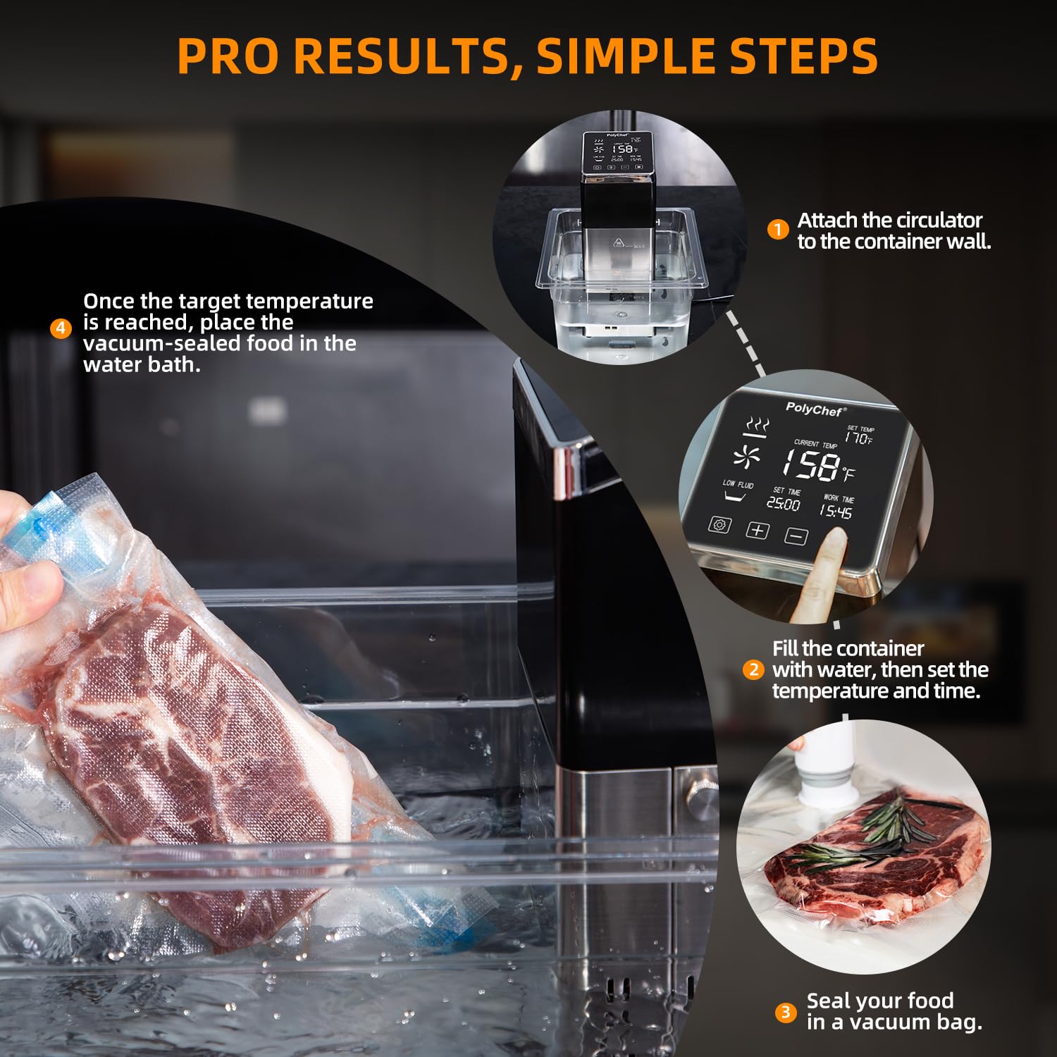 Anchorchef 1400W Sous Vide Cooker, Precision Immersion Circulators with large Touchscreen Accurate Temperature Timer (120V with WiFi)