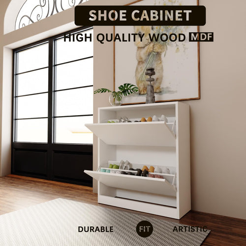 Ceredeme Shoe Cabinet with 2 Flip Drawers, Shoe Rack Organizer, Storage for Entryway with Adjustable Shelf, Hidden Cabinet for Hallway, Living Room, White 33" H x 28.7" W x 10.23" D