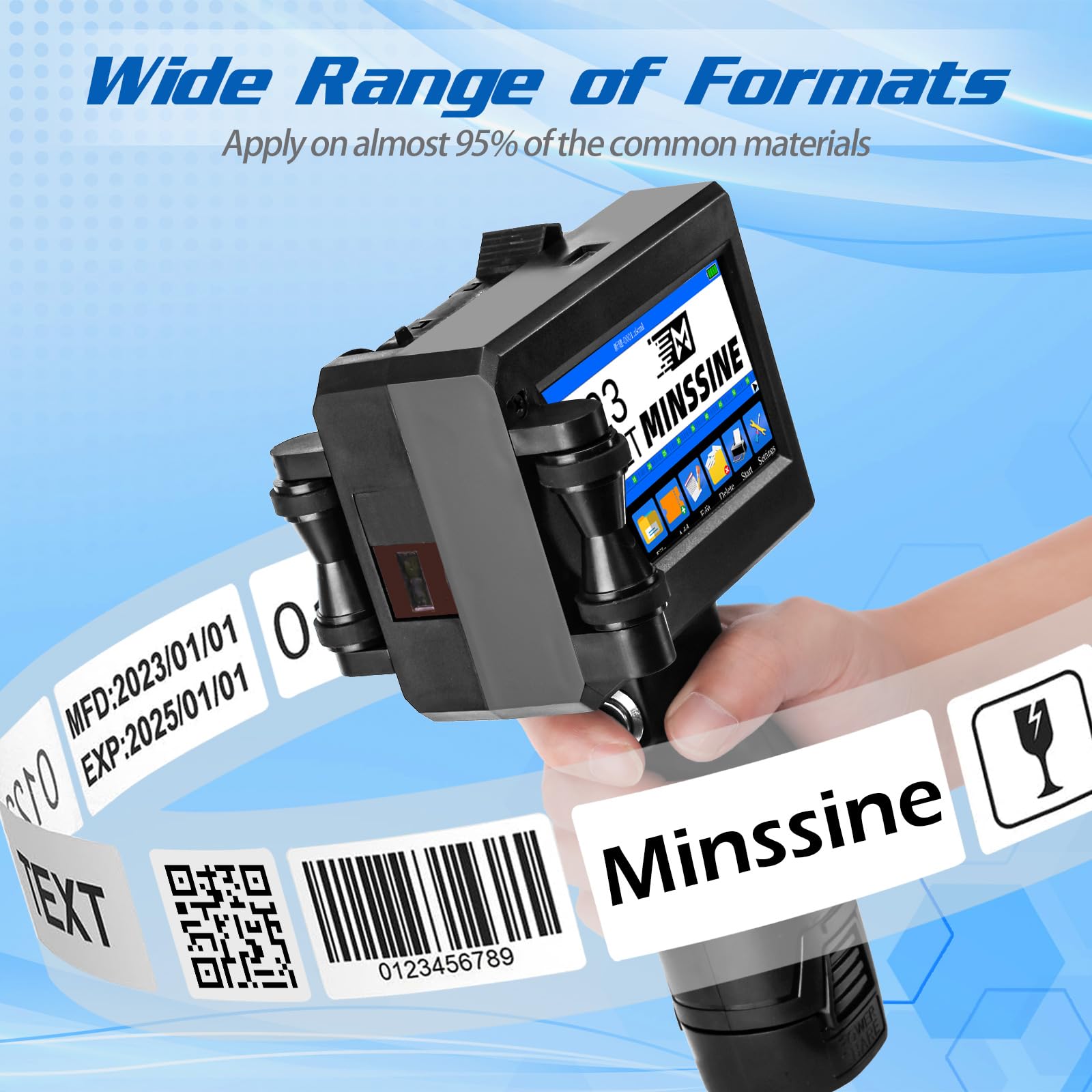 Minssine Handheld Inkjet Printer Gun MS-Z10 with 42ml Quick-Drying Ink Cartridge Portable Handheld Printer for Text/Barcode/Logo/QRCode/Counter/Batch Number/Date Coder(Printing Height: 0.08-0.5Inch)