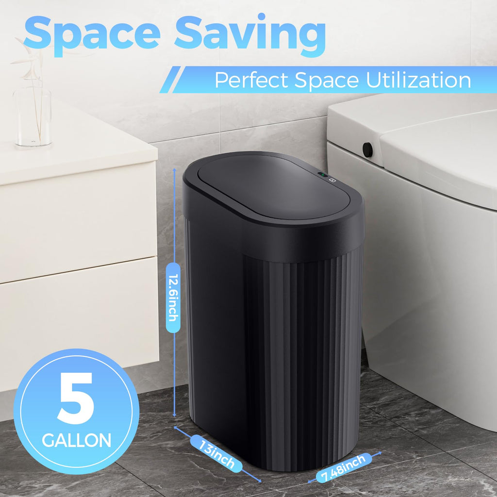 jinligogo 3 Pack 5 Gallon Bathroom Trash Can with Lid, Automatic Motion Sensor Black Trash Can, Touchless Slim Waterproof Garbage Bin for Kitchen, Bedroom, Office, and Bathroom