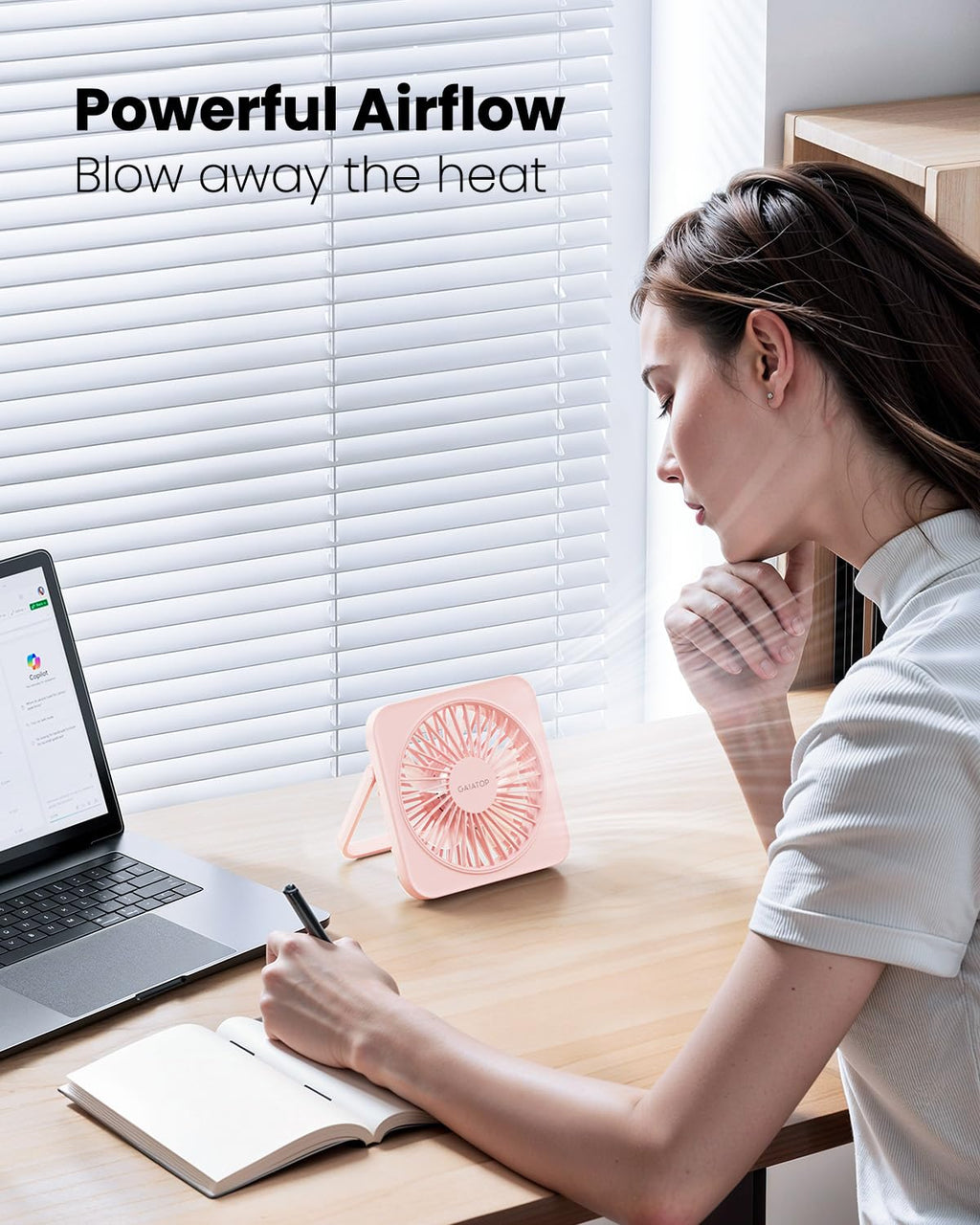 Gaiatop USB Desk Fan, 5 Inch Small Portable Table Desktop Fans with Strong Wind Ultra Quiet 3 Speeds and 180° Tilt Folding, Mini Personal Cooling Essentials For Office Home Bedroom Dorm Kitchen Pink