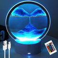 Desniltol 3D Moving Sand Art with Remote Control, 360° Rotating Hourglass Lights, RGB Color Changing Table Lamp,Sand Art Liquid Motion Colorful Creative Sea Glass Quicksand Painting Night Light(Blue)