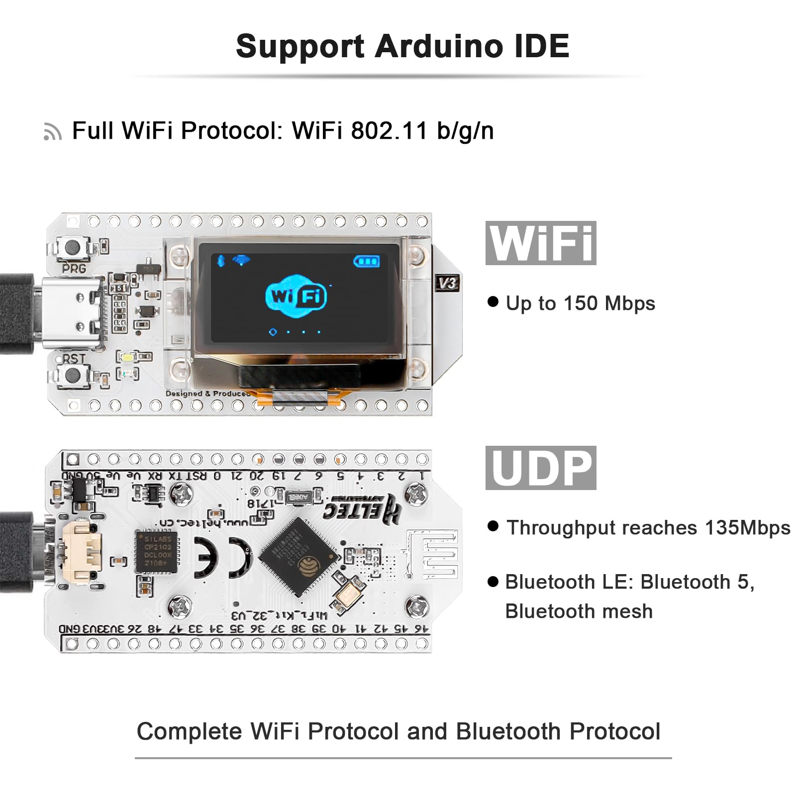 MakerFocus ESP32 OLED WiFi Kit V3 Integrated WiFi Bluetooth CP2102 IoT Development Board with 0.96-inch OLED Display for Arduino IoT Intelligent Scenes