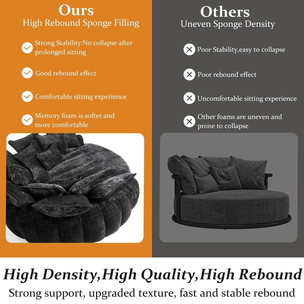 81'' Cloud Couches for Living Room, Comfy Circle Round Couch Bed with 14 Pillows, Upholstered Boneless Couch, Oversized Chaise Lounge Chair Indoor, Extra Wide Round Daybed, Floor Sofa (Black)