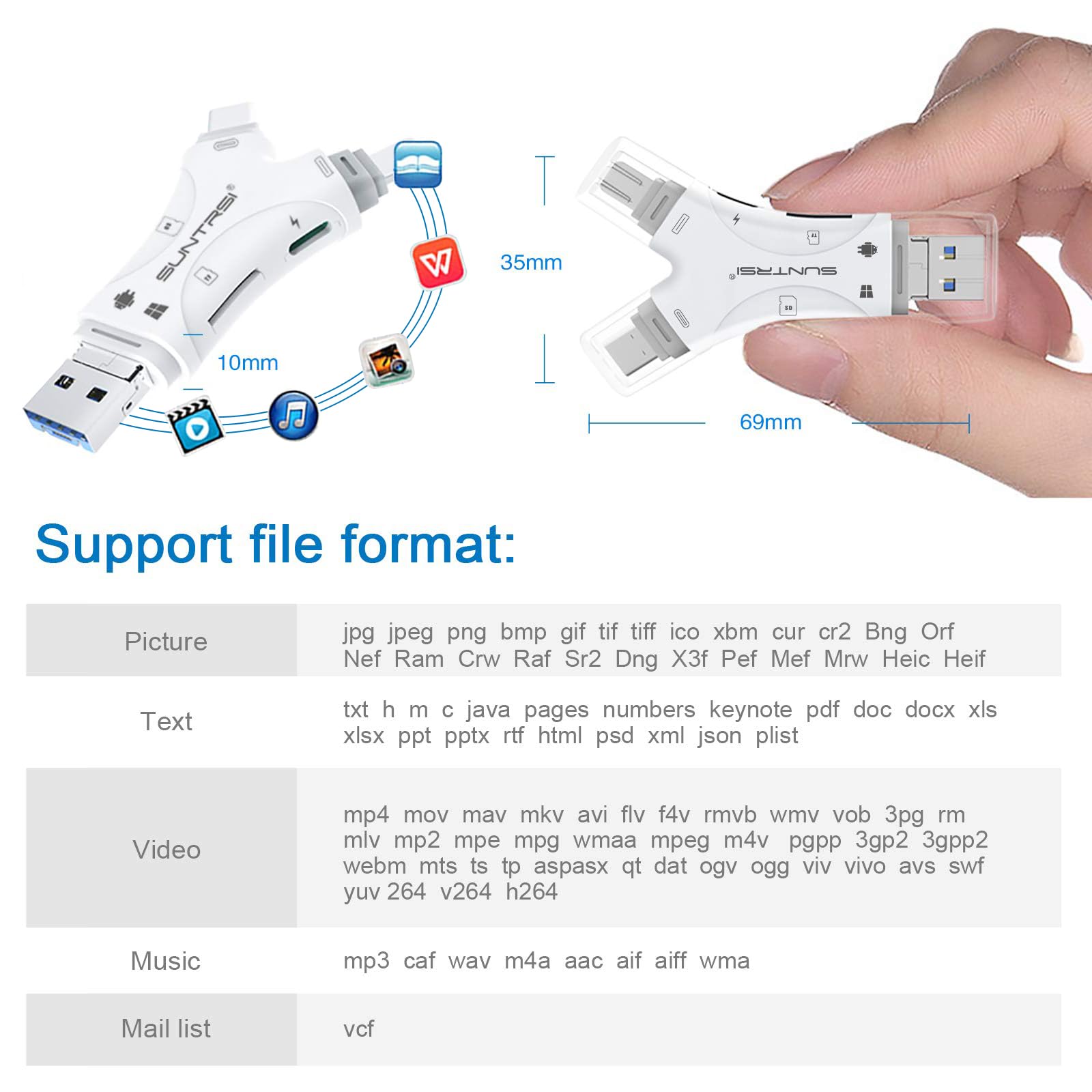 SD Card Reader for iPhone/ipad/Android/Mac/Computer/Camera,4 in1 Micro SD Card Reader Trail Camera Viewer, Portable Memory Card Reader SD Card Adapter for SD and TF Cards(White)