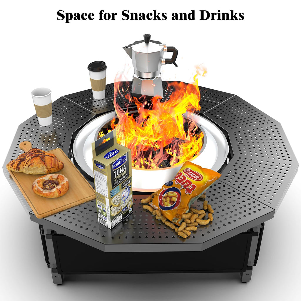 Larrik Surround Tabletop Use for Solo Stove Bonfire Ranger 2.0 and Mesa, Accessories for Solo Stove, Fire Pit Surround Table Adjustable with UV-Resistant Outdoor Fabric, Thick Metal Black