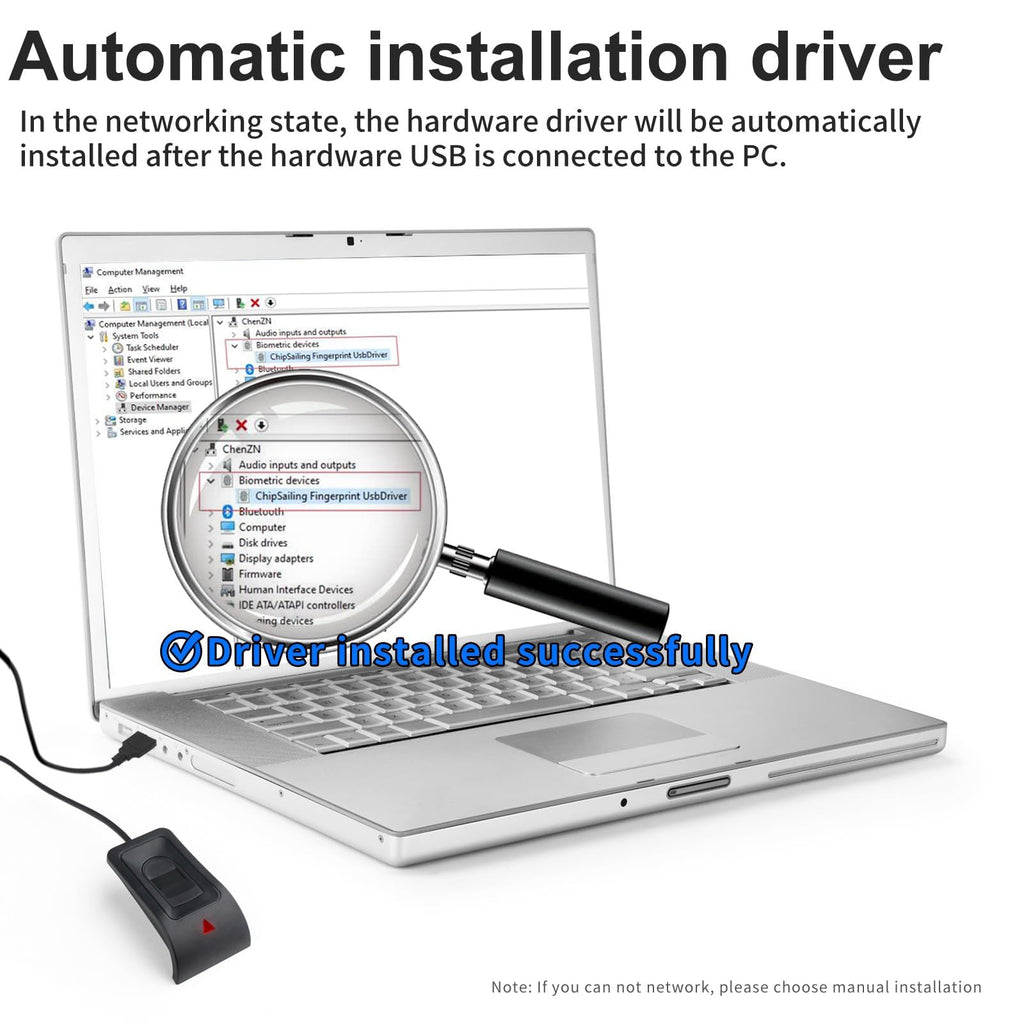 JIAN BOLAND USB Fingerprint Reader Fingerprint for Windows10/11, Windows Hello Automatic Driver Installation with 5ft Extension Cable-Windows Password Free Operation