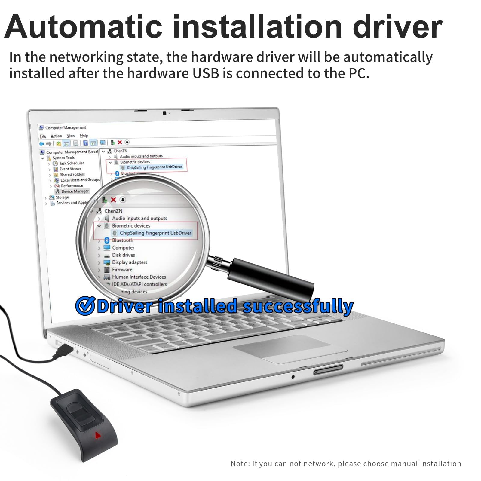 JIAN BOLAND USB Fingerprint Reader Fingerprint for Windows10/11, Windows Hello Automatic Driver Installation with 5ft Extension Cable-Windows Password Free Operation