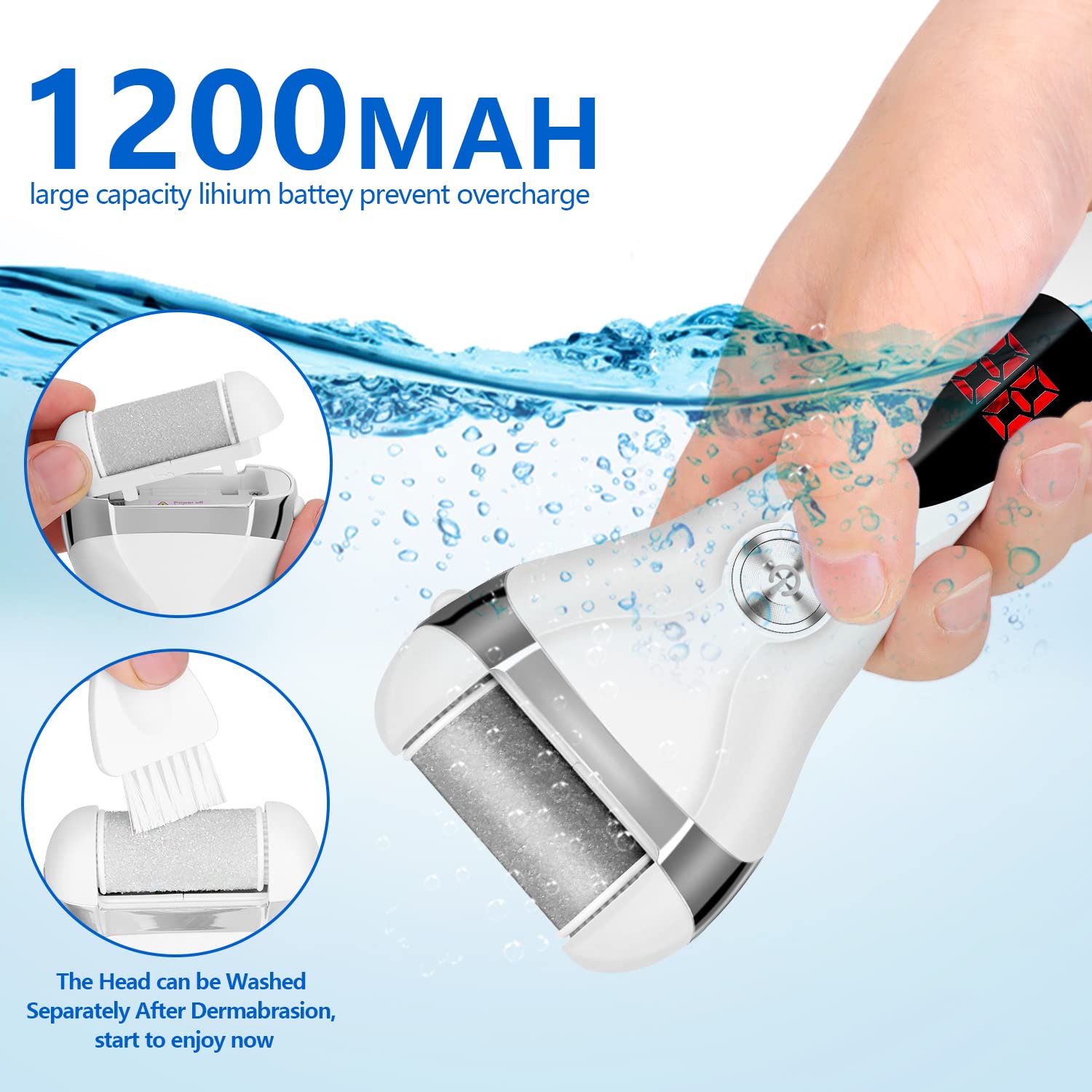 Electric Foot Callus Remover Kit, Elmchee Rechargeable Callous removers 3 Grinding Heads Waterproof Foot Scrubber File, Professional Pedicure Tools kit Feet Care for Dead, Cracked Dry Skin