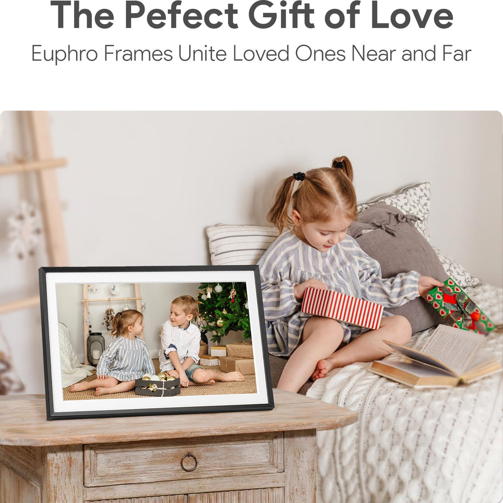Euphro 15.6'' Digital Picture Frame with 1920x1080 IPS Touch Screen, Smart Digital Photo Frame with 32GB Storage, Easy Setup to Share Photos/Videos via Free App
