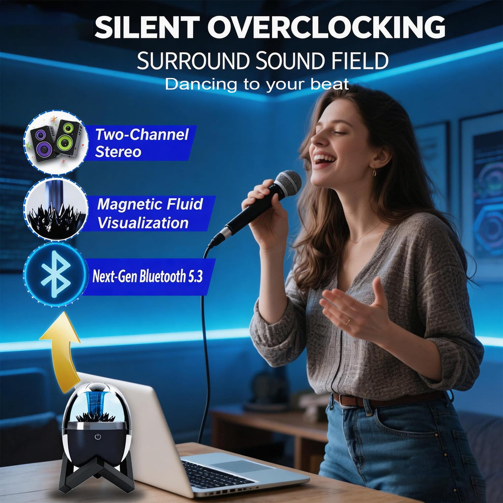 Zhmmmlgj Dancing Ferrofluid Speaker-Dad Gifts for Father Day,Magnetic Fluid Bluetooth Music Visualizer with LED Light,Stereo Sound,Touch Control,Cool Desk Toy for Office,Study,Science Enthusiast