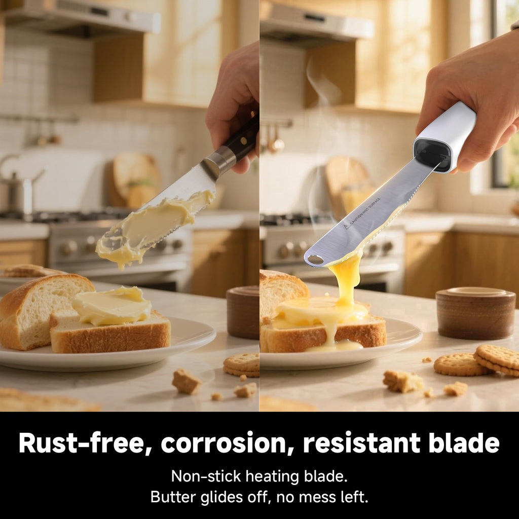 SEAINGO Heating Butter Knife Spreader - Rechargeable, Electric, Cordless, Heats up in 6 Seconds, Nonstick Stainless Steel Blade, ON/OFF Safety Lock Switch, 2 Warming Mode Can Quickly Melt Cold Hard Butter, Coconut Oil, Cream, Jam, Mustard, for Kitchen Res
