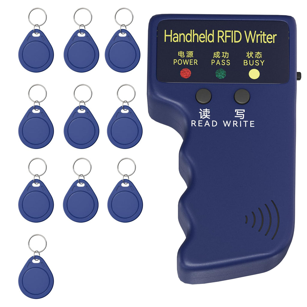 Handheld Copier RFID Reader Rewriter Smart ID Card Duplicator 125KHz Intelligent Access Control Reader, Includes 10 pcs Blank Writable T5577 Keychains