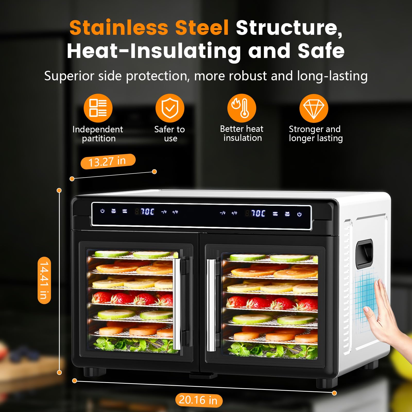 Electactic Food Dehydrator, Dual Chamber Design - Independent Temp Control - Flavor Separation - Keep Warm Mode, 176℉ Meat Dehydrator for Jerky, Fruit, Vegetables, Herbs - 16 Stainless Steel Trays