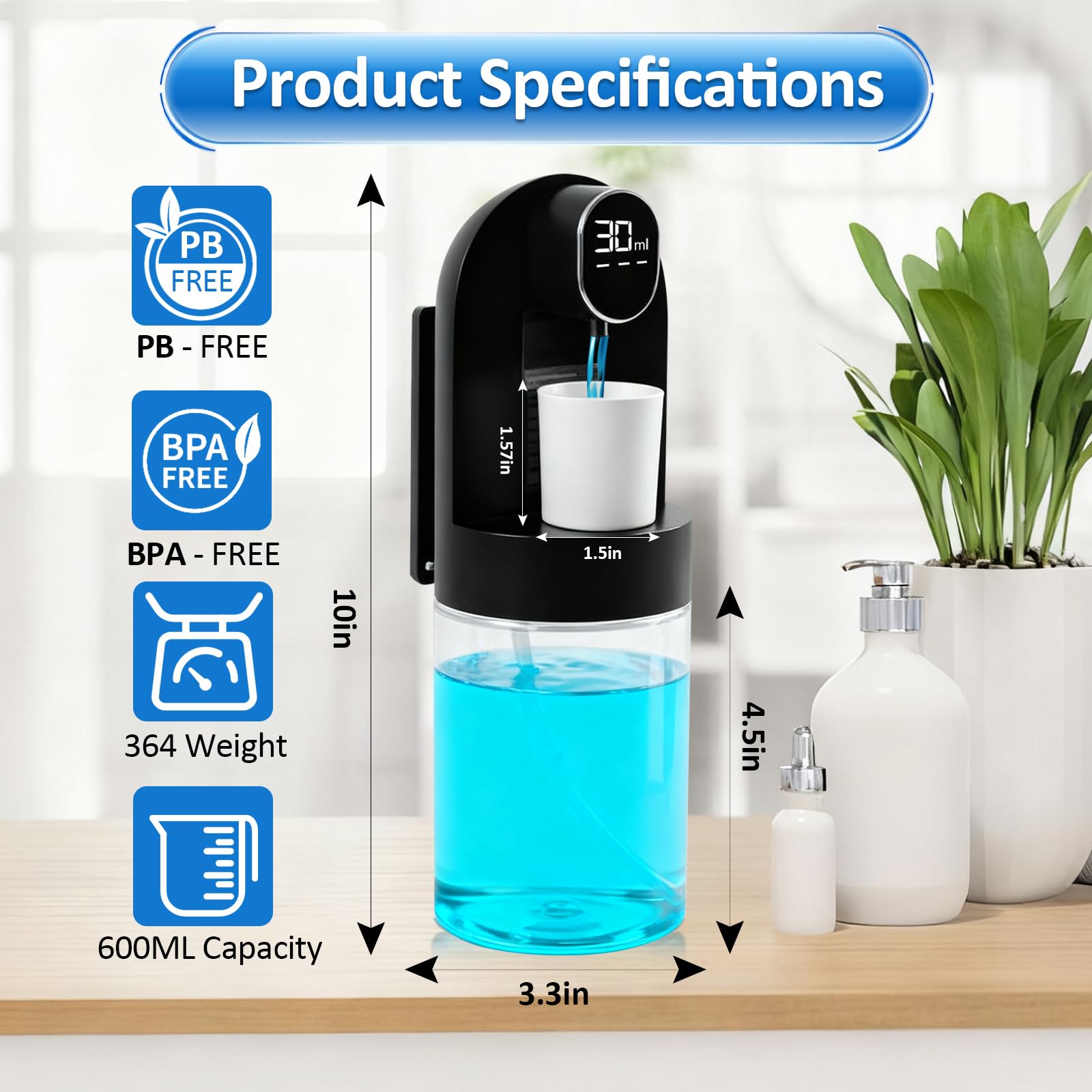 Mouthwash Dispenser for Bathroom, Automatic Mouthwash Dispenser, 20.29 oz Touchless Electric Wall Mounted Mouth Wash Dispenser, 4 Modes with 4 Magnetic Cups for Kids & Adults,Bathroom Accessories Set