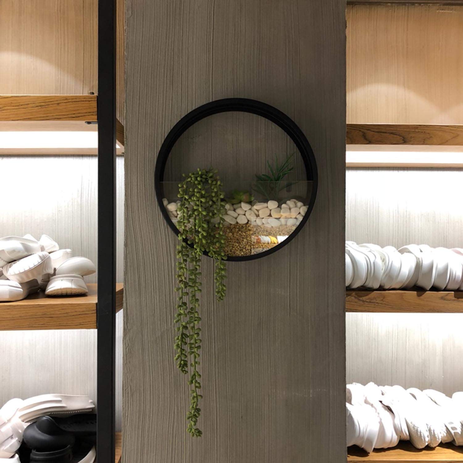 VEVLU 3 Pack Set Wall Planters,Modern Round Glass Wall Planter Succulent Planter Circle Iron Hanging Planter Vase for Herb,Small Cactus Perfect for Balcony, Room and Patio Decor (Black)