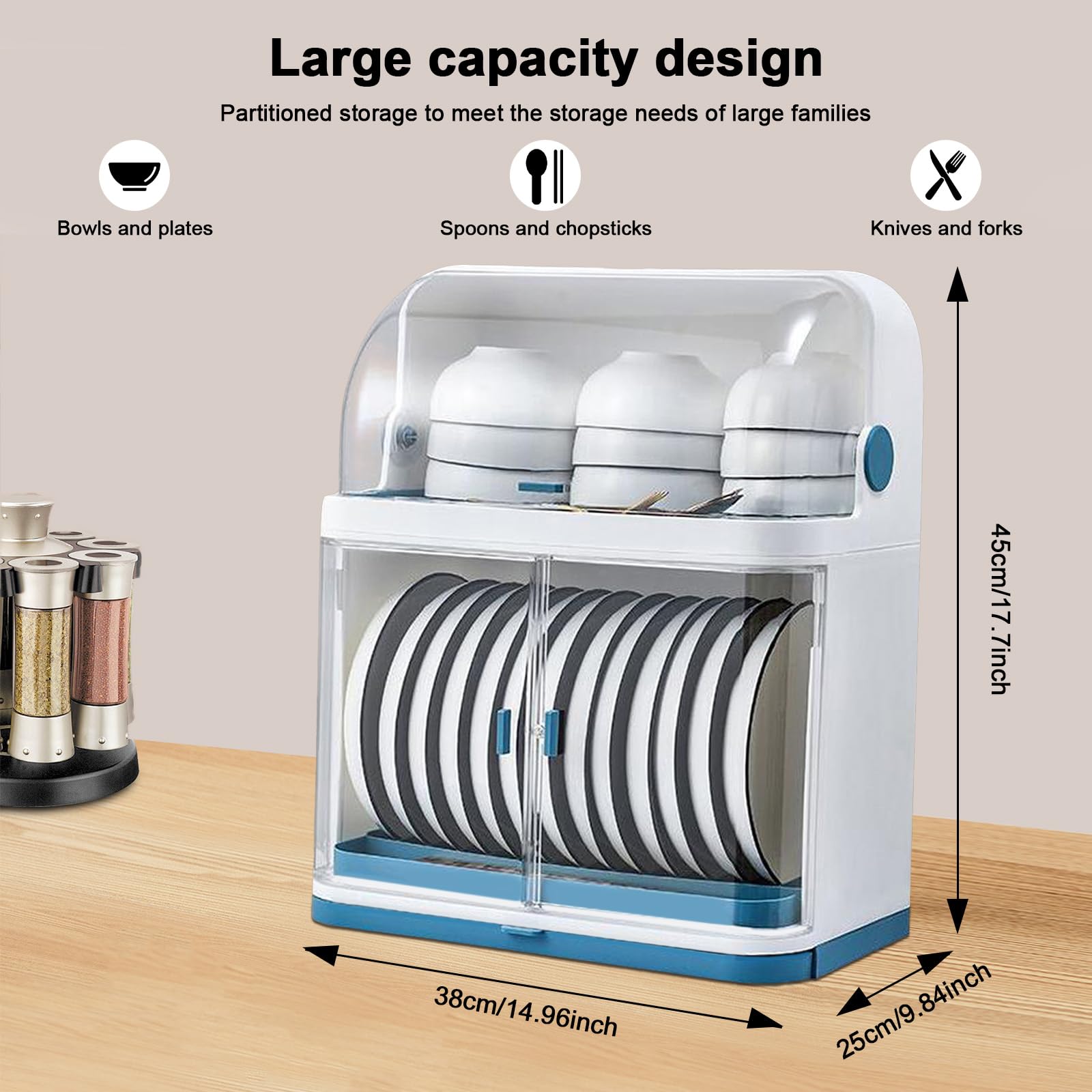 Ageanbri 2 Tier Dish Drying Rack Drain Board with Lid Cover, Drain Board with Lid Plastic Cover, Drying Rack Storage Case for Kitchen Countertop, Dustproof Kitchen Supplies Shelf Utensils Organize