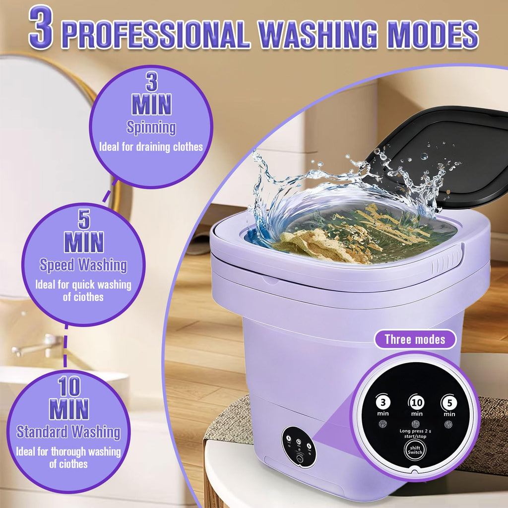 Mini Washing Machine 16L Foldable Small Washer for Underwear, Socks, Baby Clothes - 3 Cleaning Modes with Spin Dryer Basket Ideal for Apartment, RV, Travel, Dorm