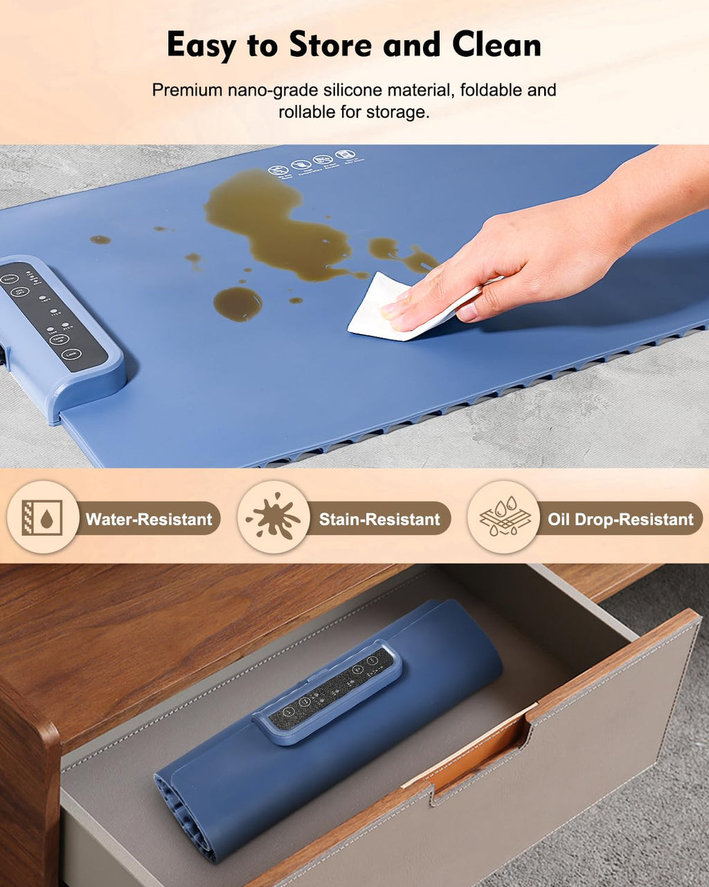 Food Warming Mat - Roll Up Portable Electric Warming Tray with 3 Temperature Settings, Silicone Heating Mat for Food, Food Warmers for Parties, Buffets Party, Travel, Daily Lives