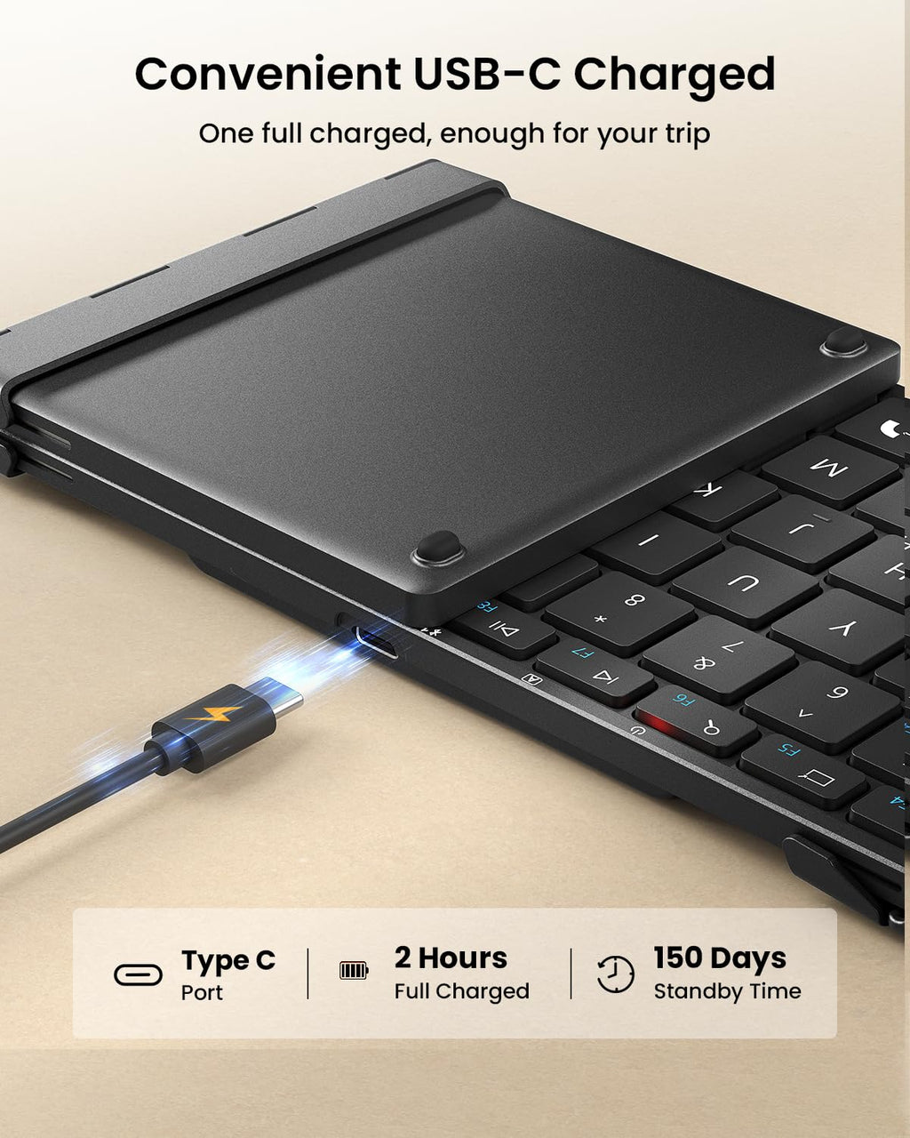 ProtoArc Foldable Bluetooth Keyboard, XK01 Full-Size Portable Wireless Keyboard for Travel, 105 Keys, 0.65" Keycaps, Multi-Device Sync for iPad Tablet Smartphone Laptop PC Windows iOS Android, Black