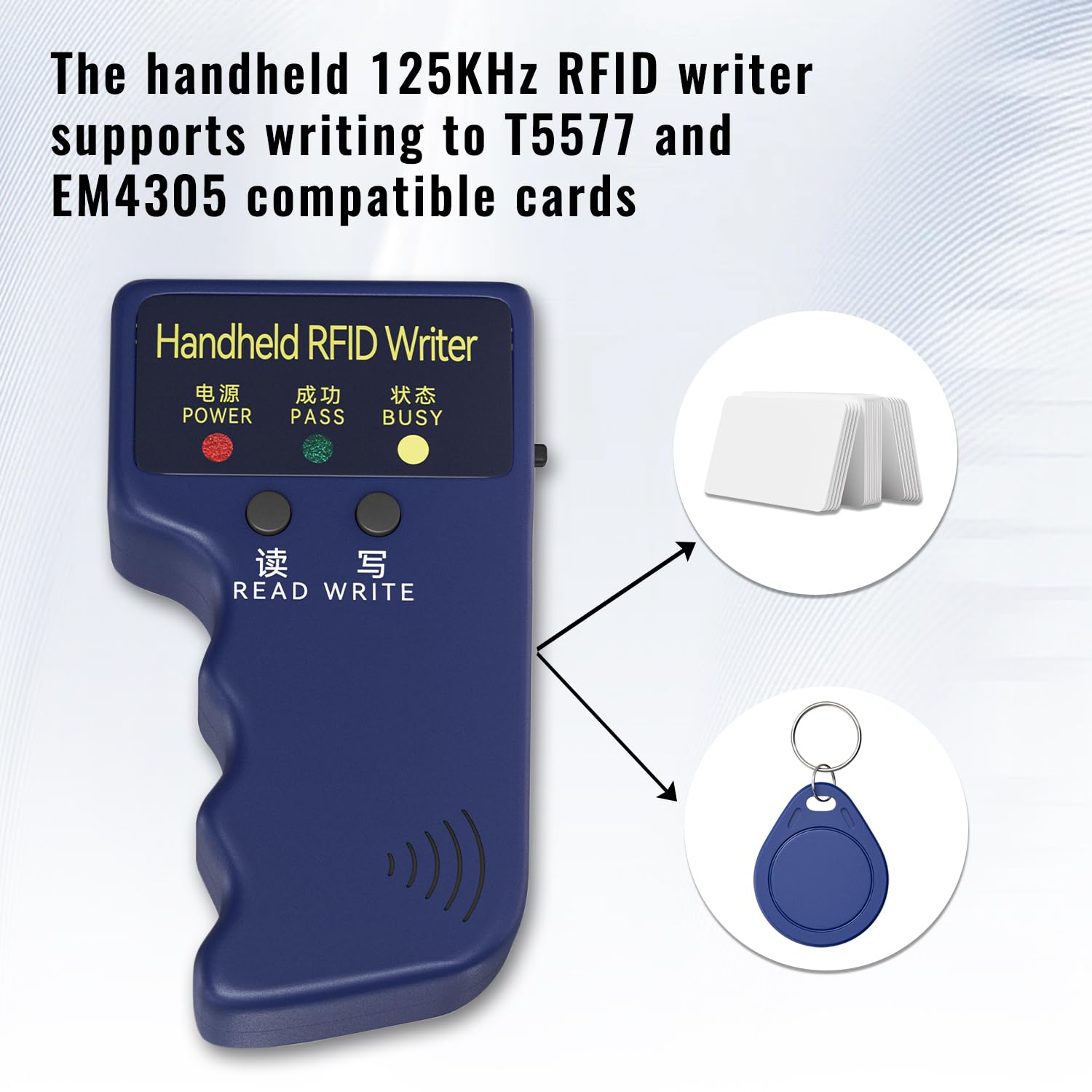 Handheld Copier RFID Reader Rewriter Smart ID Card Duplicator 125KHz Intelligent Access Control Reader, Includes 10 pcs Blank Writable T5577 Keychains