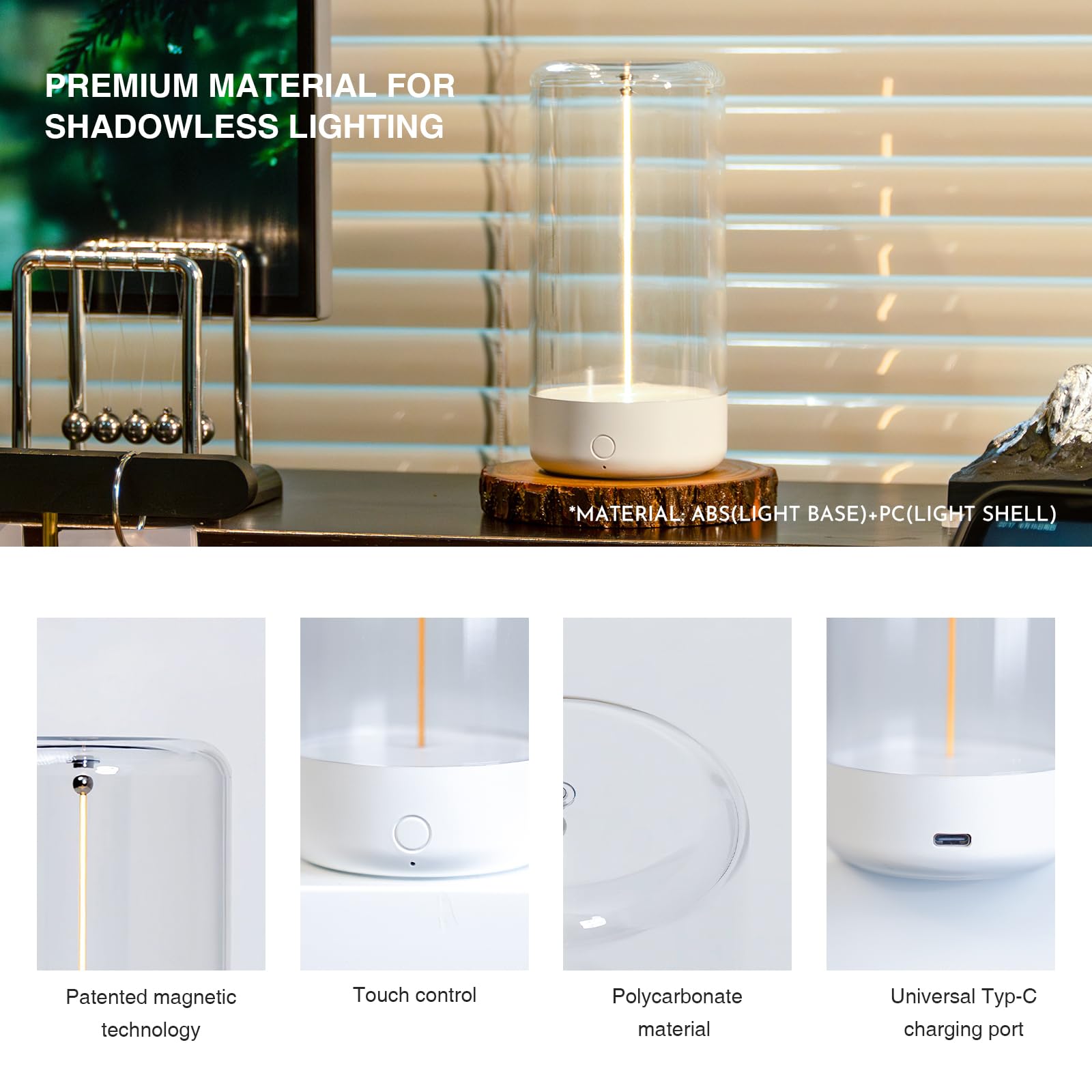 AUGE LIGHT Mini Minimalist Table Lamp Cordless Lamp Rechargeable Table Lamp Portable Nightstand Lamps Desk Lamps for Home Office Unique Ambient Light Mood Lighting for Desk Decor Beside (White)