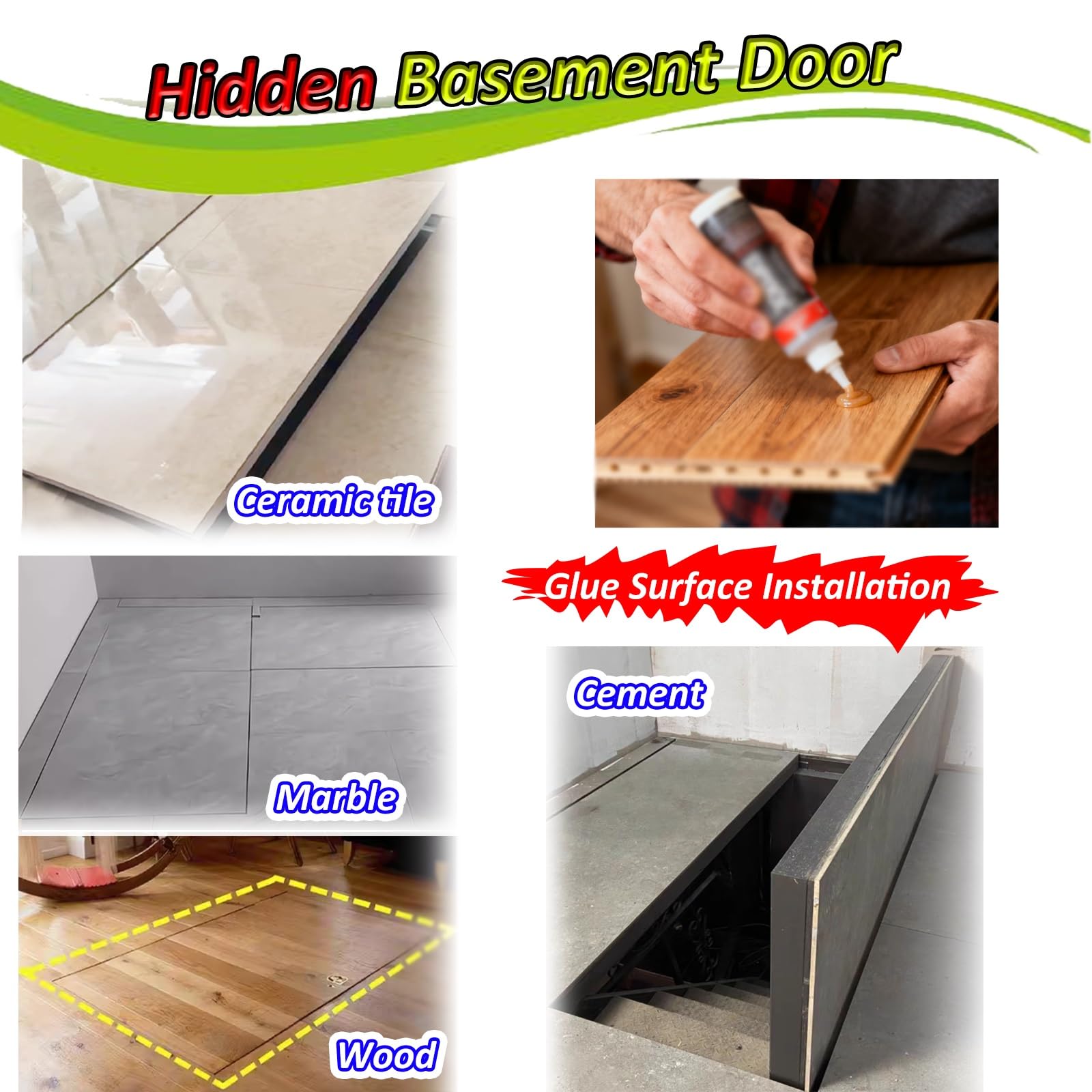 Convenience Basement Floor Hatch, Invisible Crawl Space/Cellar/Storage Room Entry Corridor Paneling, Heavy-Duty Steel Access Door Cover Plate(44X27in)