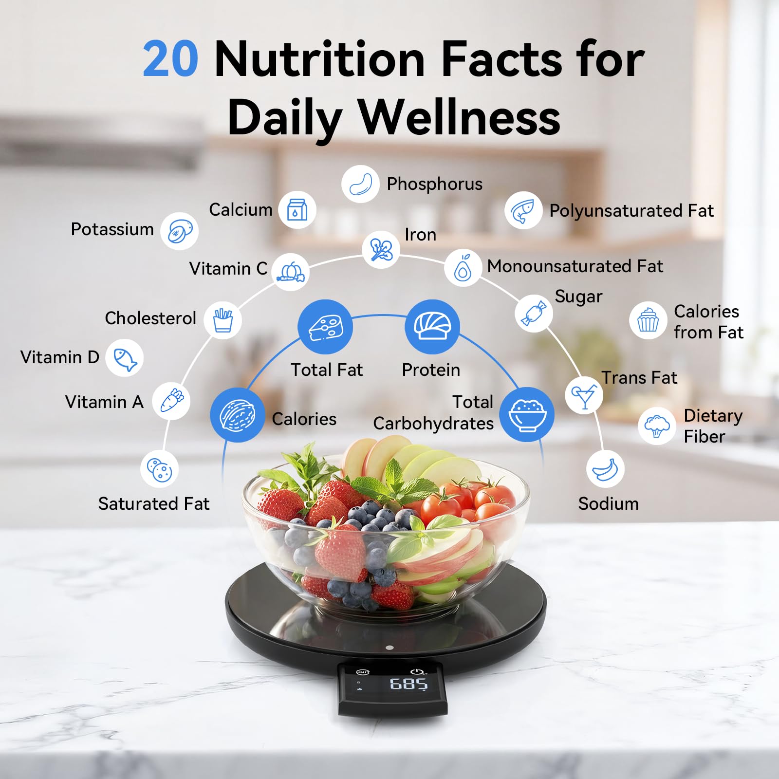 Ultrean Smart Food Scale with Nutritional Calculator, Kitchen Scale for Weight Loss, Food Weight Scale with App for Calorie & Macro Tracking, AI Scan, 33lb