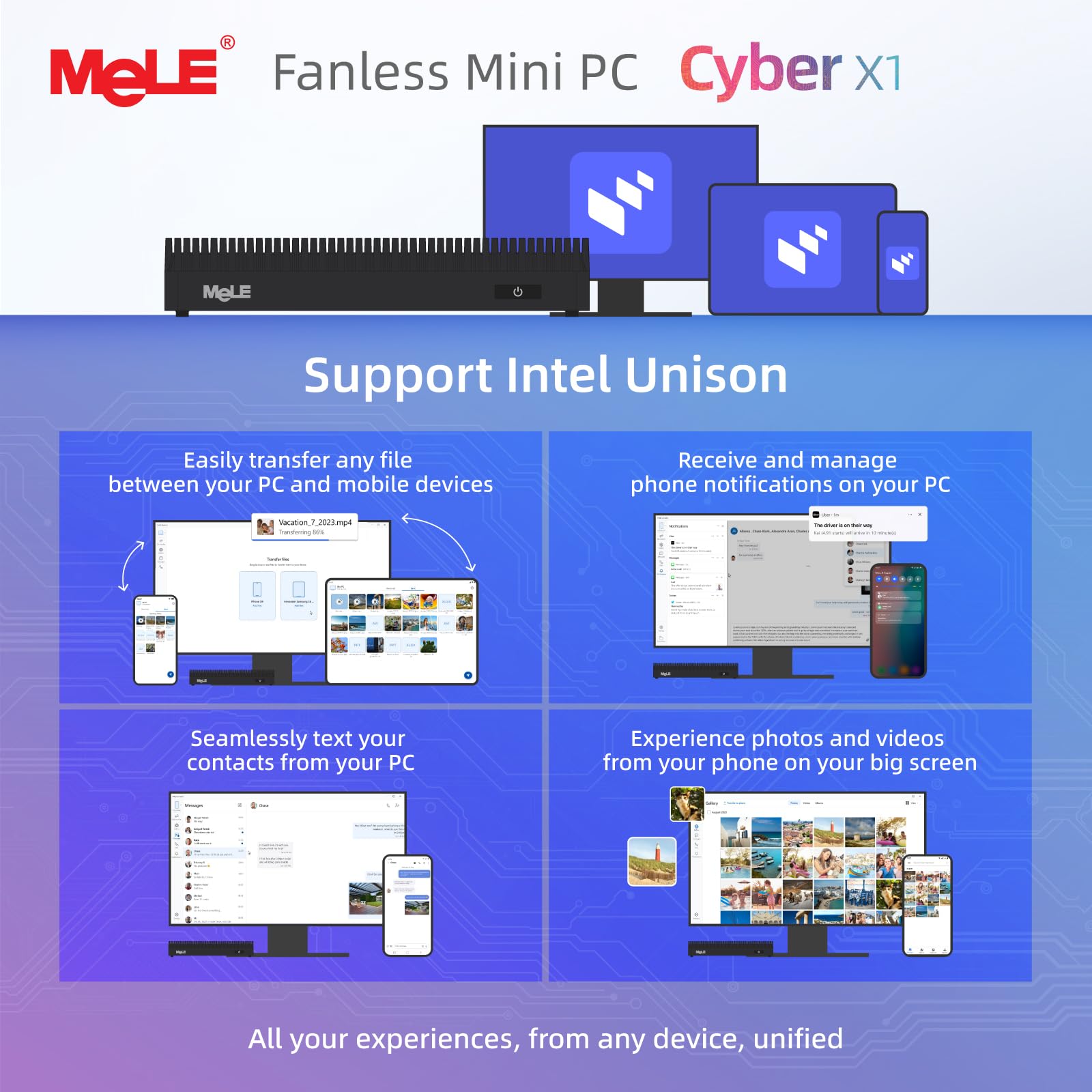 MeLE Cyber X1 Fanless Mini PC N150 8GB DDR4 RAM 256GB SSD Windows 11 Pro,Small Desktop Computer,Dual HDMI 4K Triple Display,USB 3.2×3,USB-C,WiFi 5 BT5.1,Micro Industrial Business PC