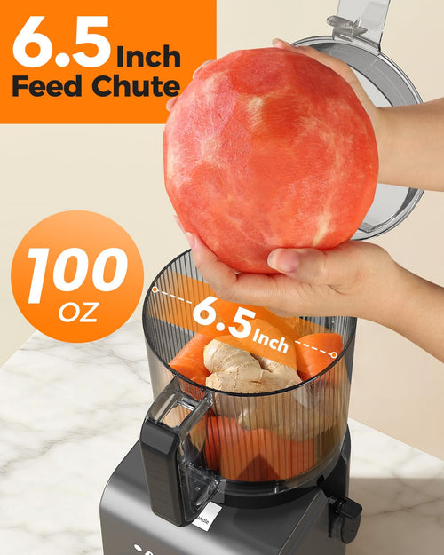 3-in-1 Cold Press Juicer Machines, 6.5" Mega Chute for Whole Fruit, Slow Masticating Juicer with Sorbet & Nut Milk Maker, BPA Free, 100 OZ Hopper, Easy Clean, Oxide Gray