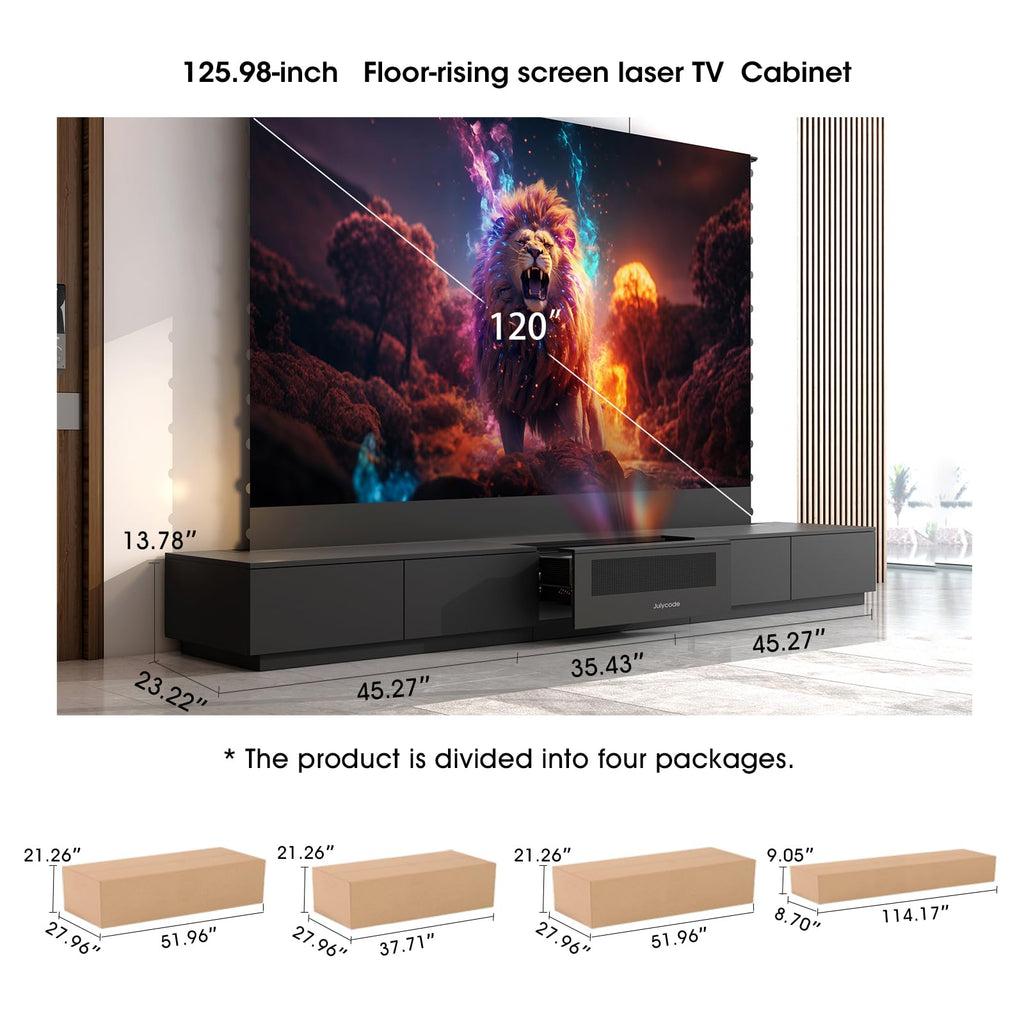 Julycode Motorized Laser TV Cabinet with ALR Floor-Rising Screen for Ultra - Short Throw Projector(100-inch Laser Cabinet) (Black, 120'' Laser Cabinet)