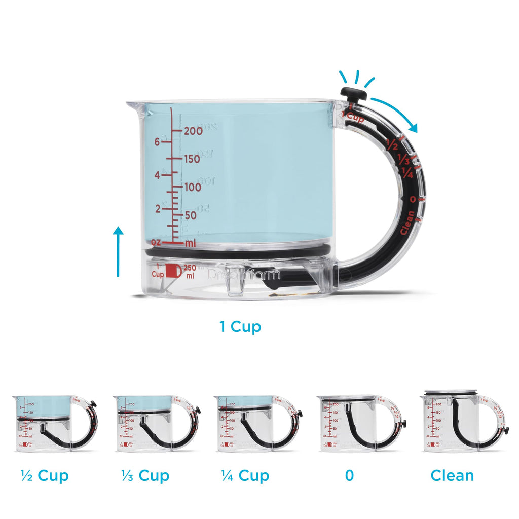 Dreamfarm Upcup All-in-1 Adjustable Measuring Cup, Metric & Imperial Measurements up to 1 Cup - Black/Clear