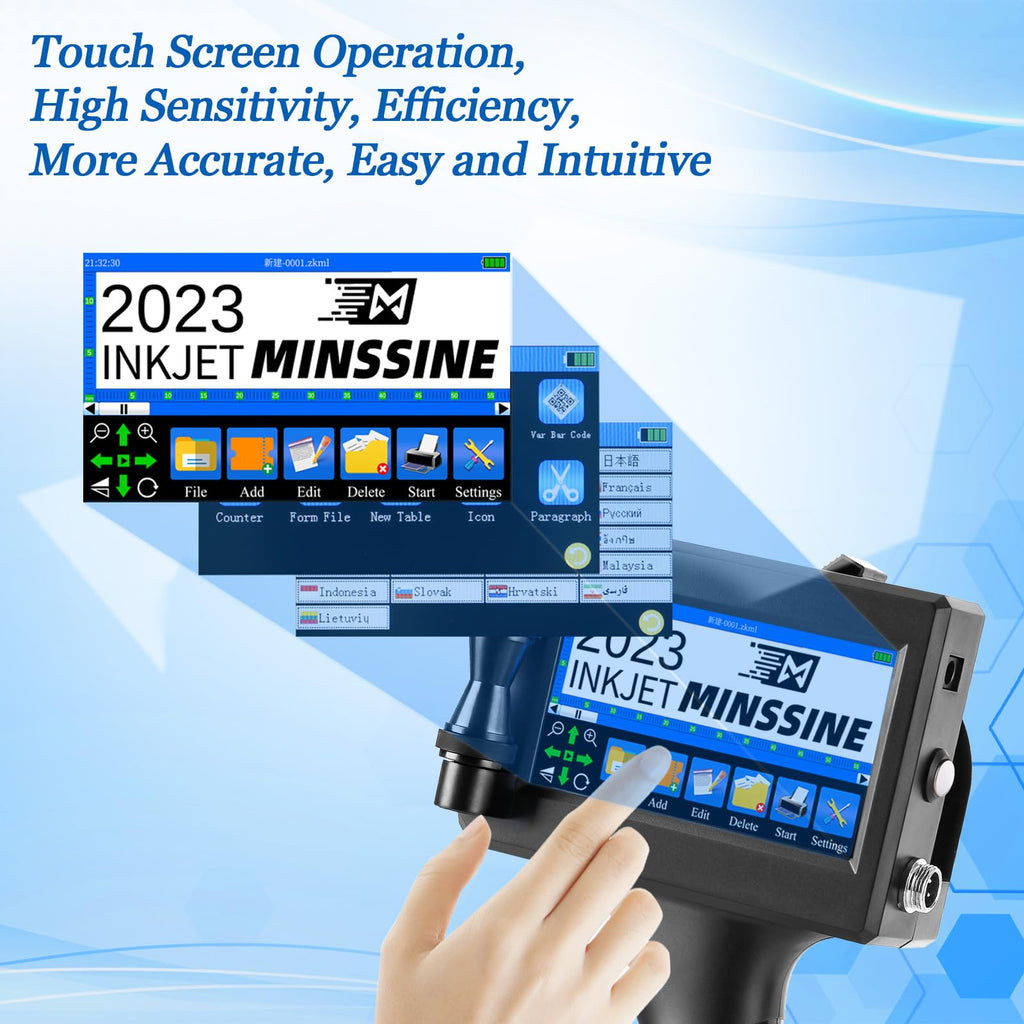 Minssine Handheld Inkjet Printer Gun MS-Z10 with 42ml Quick-Drying Ink Cartridge Portable Handheld Printer for Text/Barcode/Logo/QRCode/Counter/Batch Number/Date Coder(Printing Height: 0.08-0.5Inch)