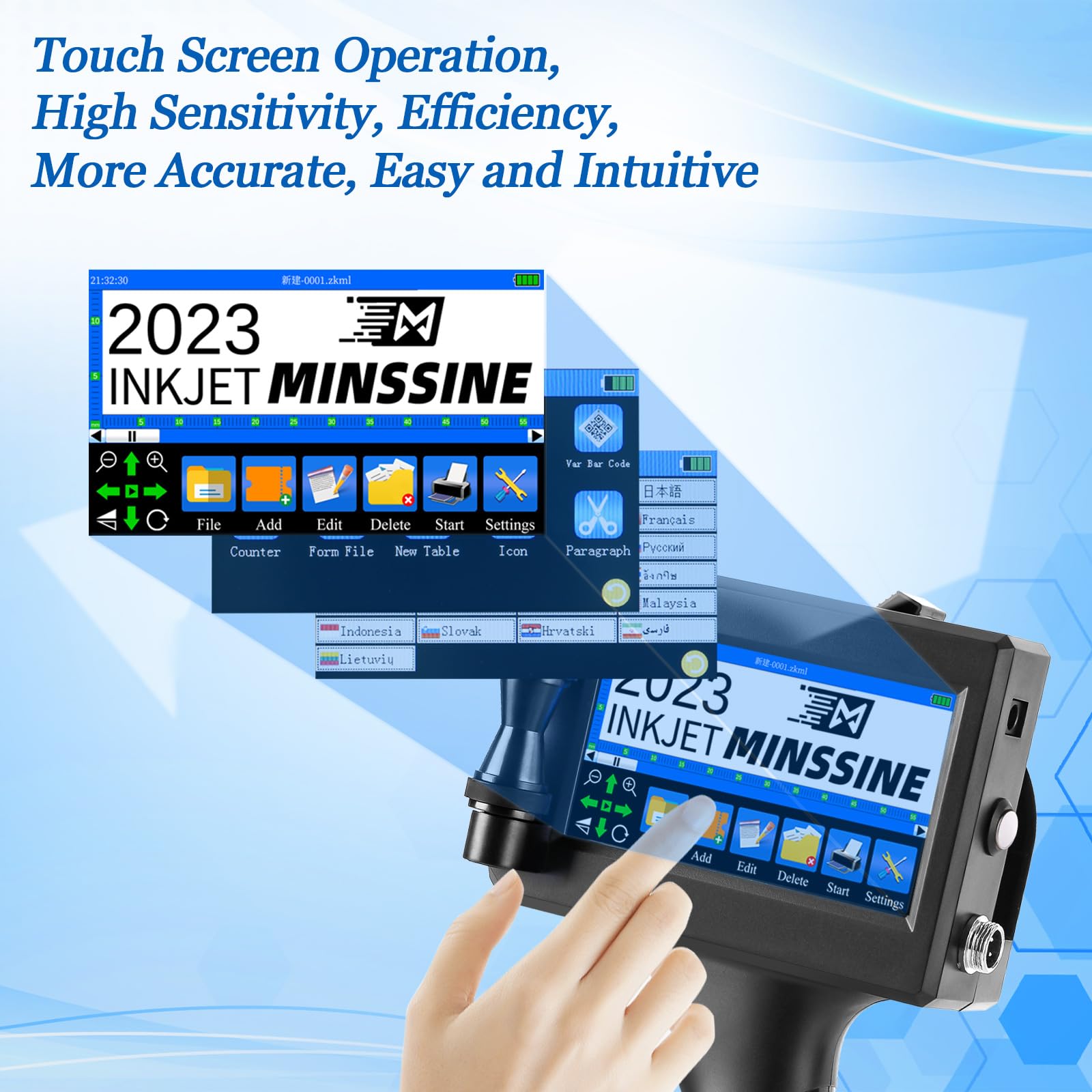 Minssine Handheld Inkjet Printer Gun MS-Z10 with 42ml Quick-Drying Ink Cartridge Portable Handheld Printer for Text/Barcode/Logo/QRCode/Counter/Batch Number/Date Coder(Printing Height: 0.08-0.5Inch)