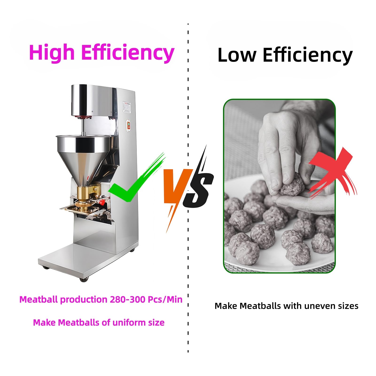 Kolice Commercial Meatball Forming Machine 280-300 Pcs/Min Production, Automatic Meatball Maker Machine with 6 Models 18/22/26/28/30/32mm, Meatball forming tools for fish, beef, pork,mutton