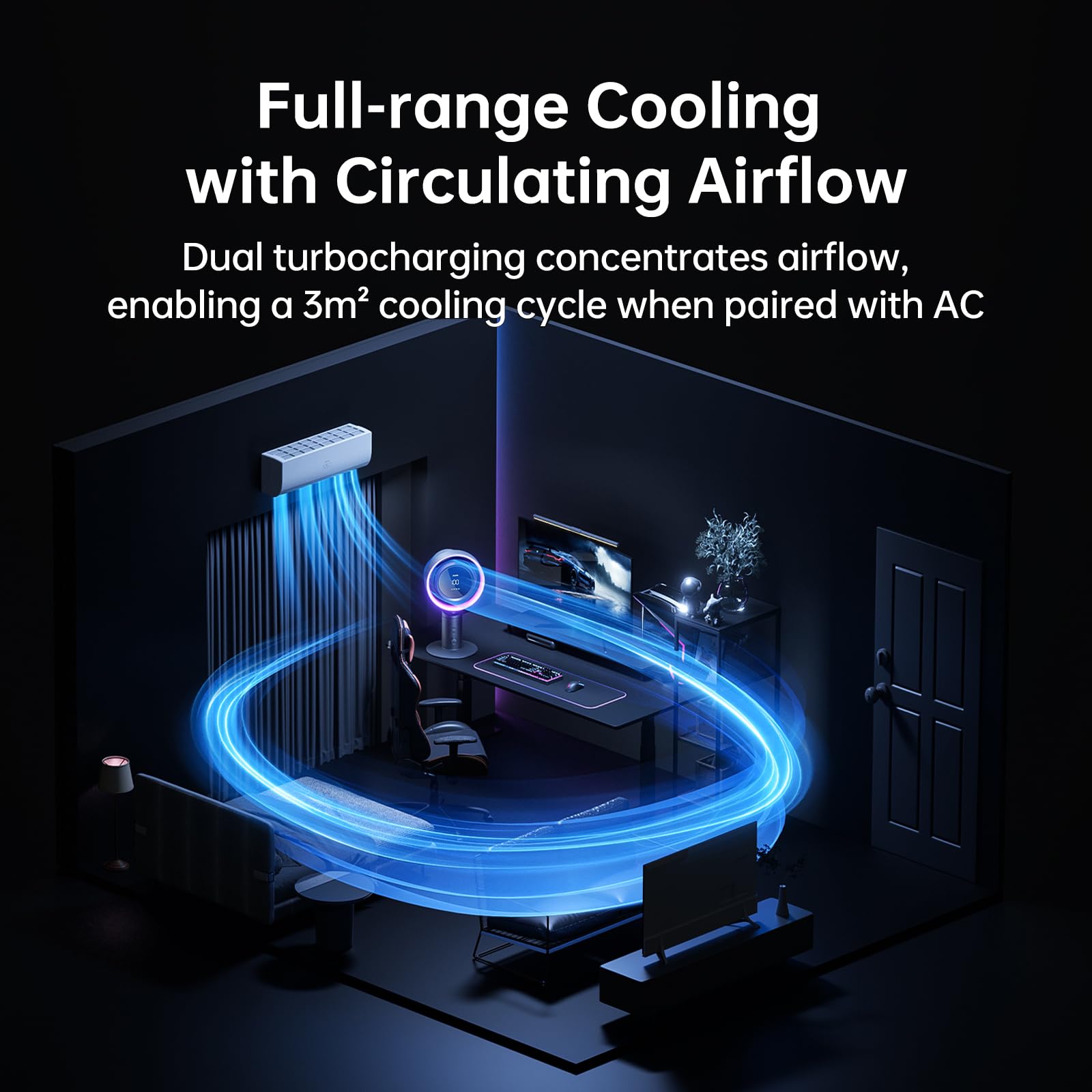 JISULIFE Table Fan Pro3, 3-in-1 Table Cool with 7-Color RGB Light, LED Display, 100-Speed, 10000mAh Battery, 120° Oscillating Desktop Fan for Office/Gaming Desk, Gifts for Men/Women
