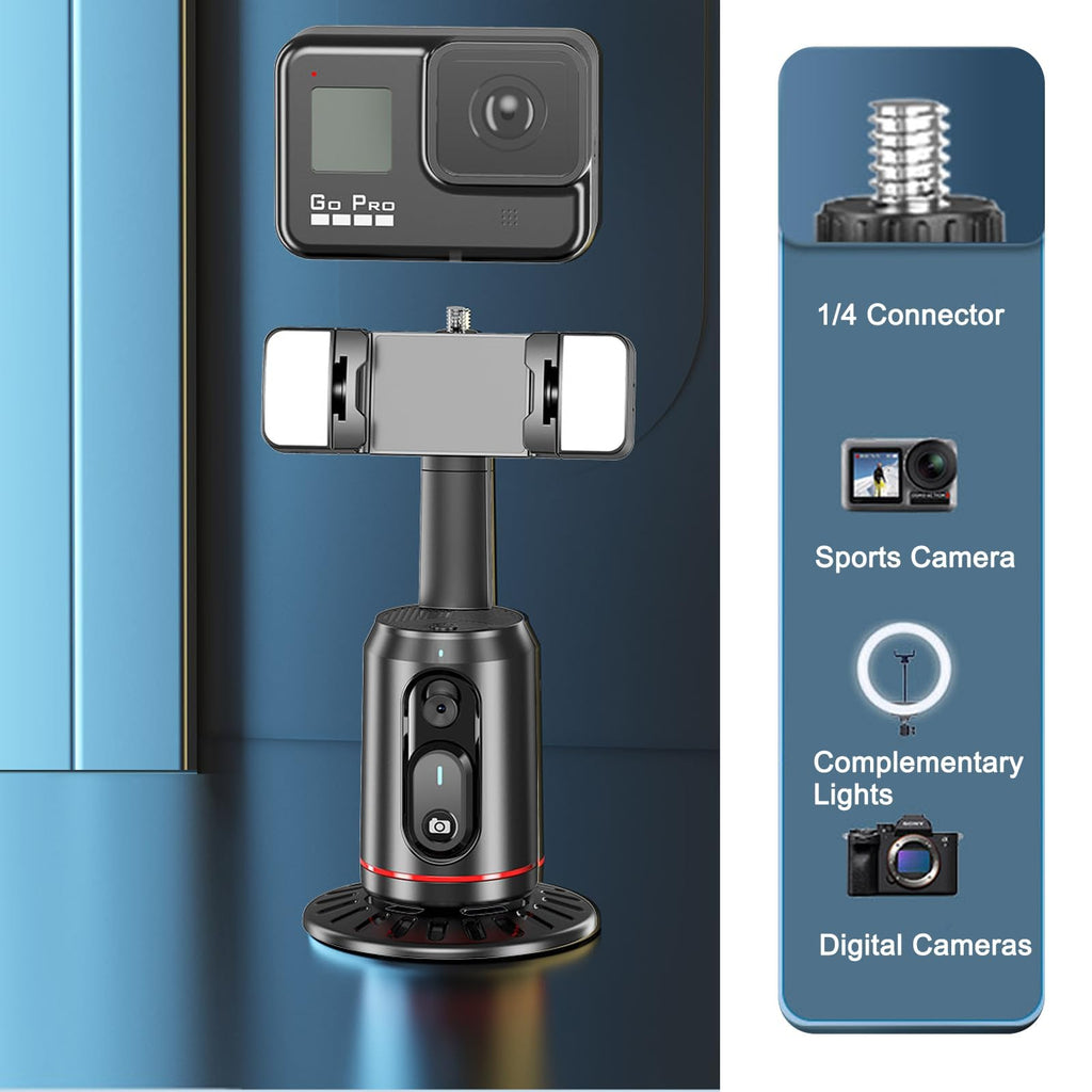Crienten Auto Face Tracking Tripod, 360° AI Face Tracking Phone Holder with Remote, No App，Smart Phone Stand for iPhone & Android, Rechargeable Tripod for Video Recording, Live Streaming, TikTok, Vlog