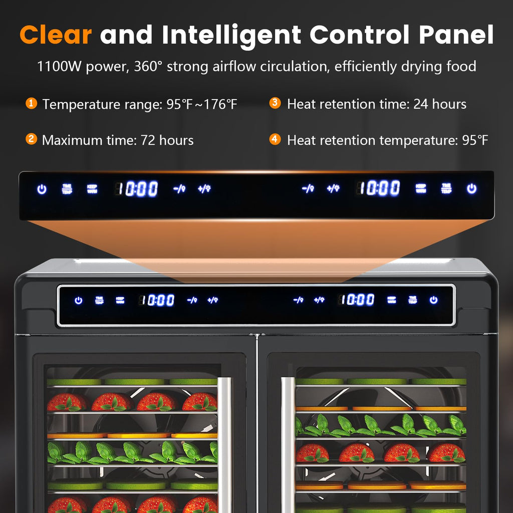 Electactic Food Dehydrator, Dual Chamber Design - Independent Temp Control - Flavor Separation - Keep Warm Mode, 176℉ Meat Dehydrator for Jerky, Fruit, Vegetables, Herbs - 16 Stainless Steel Trays